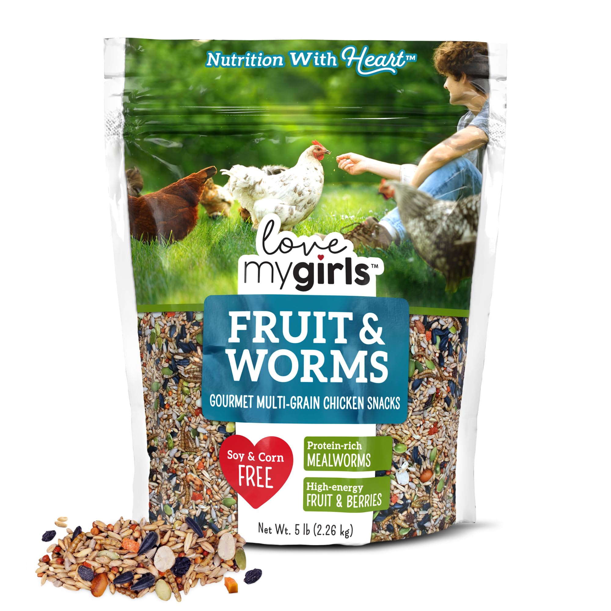 Love My Girls: Chicken Snacks - Fruit & Worms - 5lb Bag - Global Harvest, Gourmet Multi-Grain Treats, Corn-Free, Nutritious & Pr