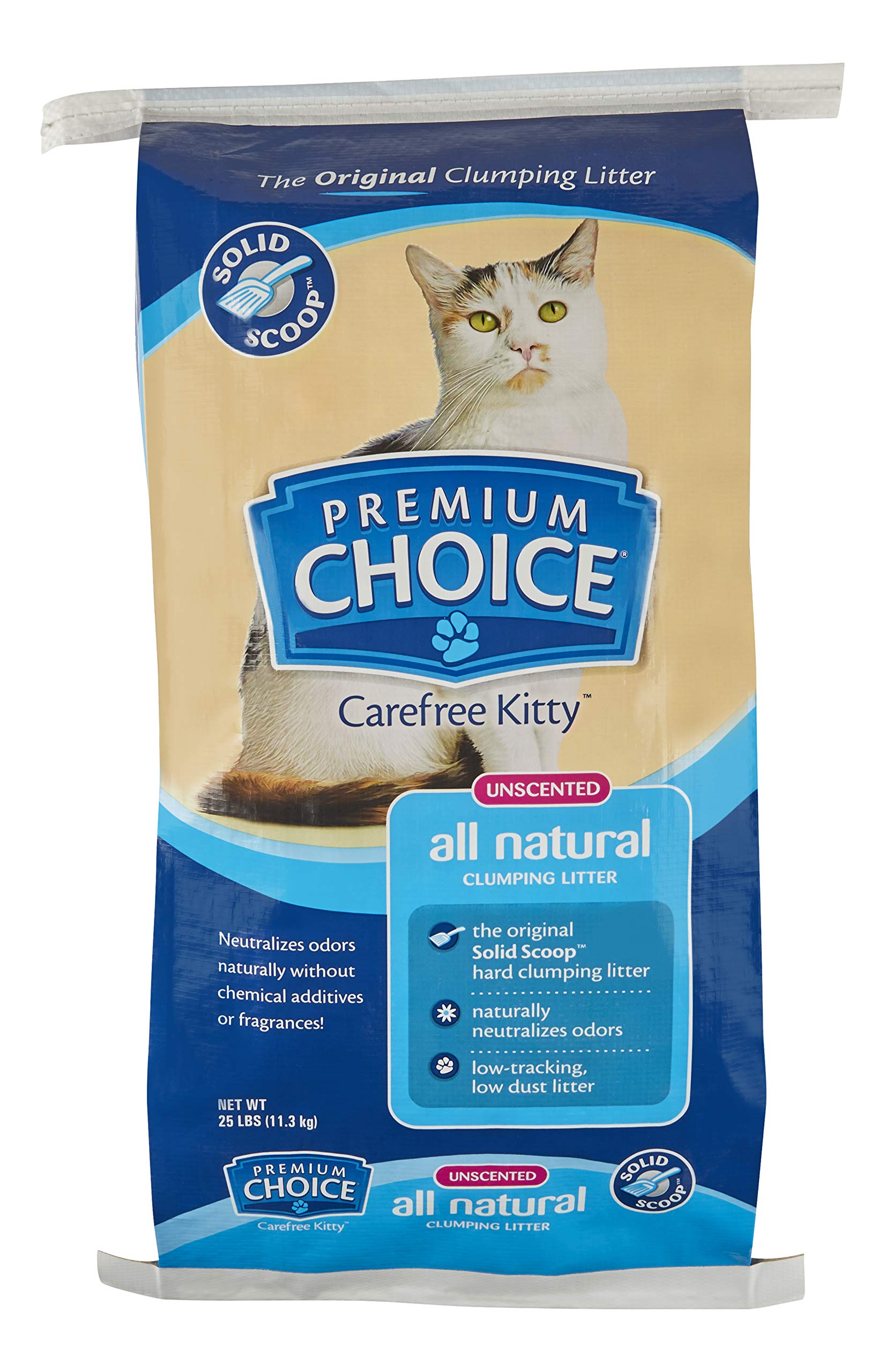 Premium Choice Carefree Kitty Unscented All-Natural Clumping Cat Litter - 25Lb Bag (Packaging May Vary)