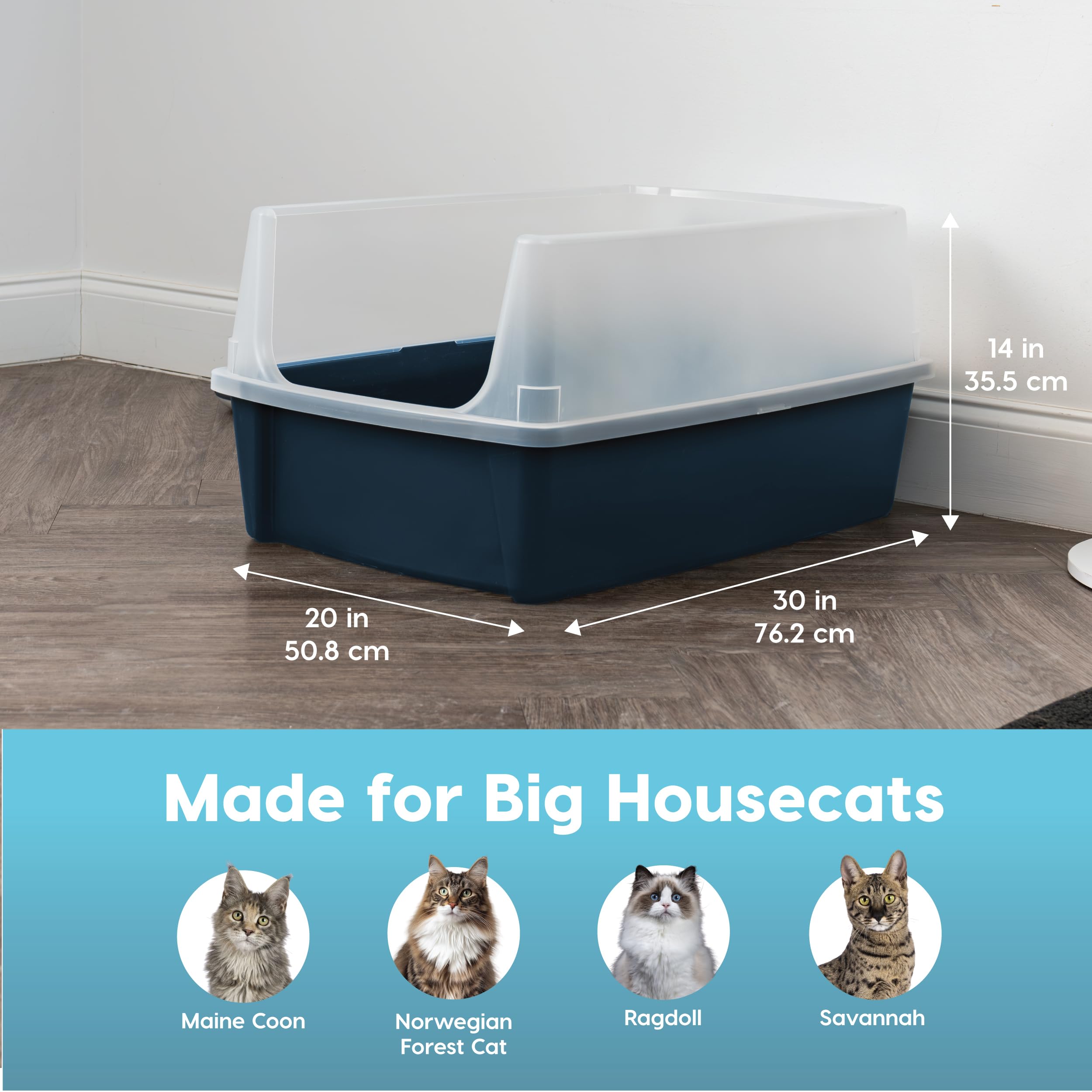 Iris Usa Xx-Large Cat Litter Box, Open Top Extra Large Litter Box For Big Cats And Multi-Cat Households, High Sided Scatter Shie