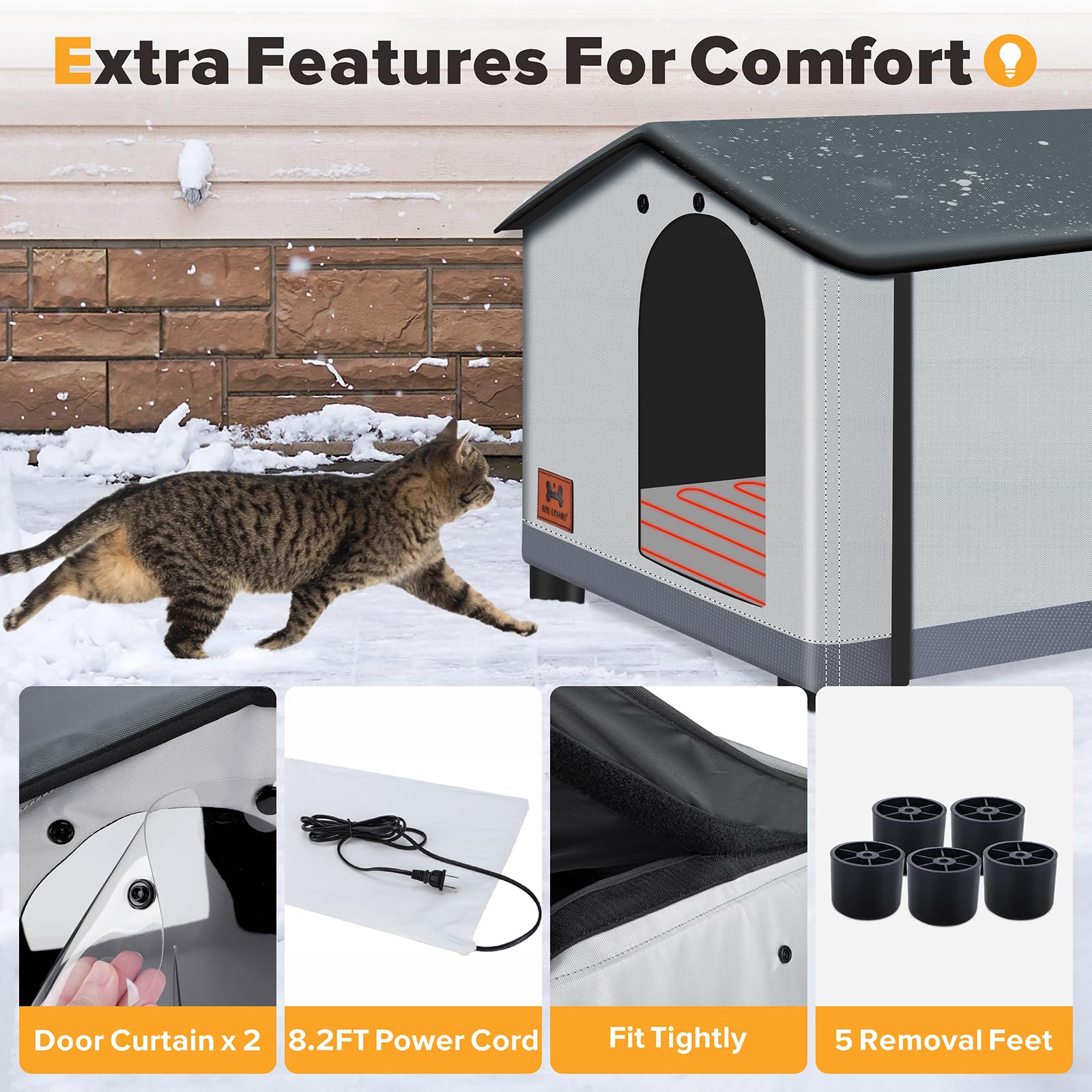 Shu Ufanro Insulated Heated Cat House Indoor/Outdoor, Elevated Cat House With Heated Pad For Winter, Outside Weatherproof Shelte