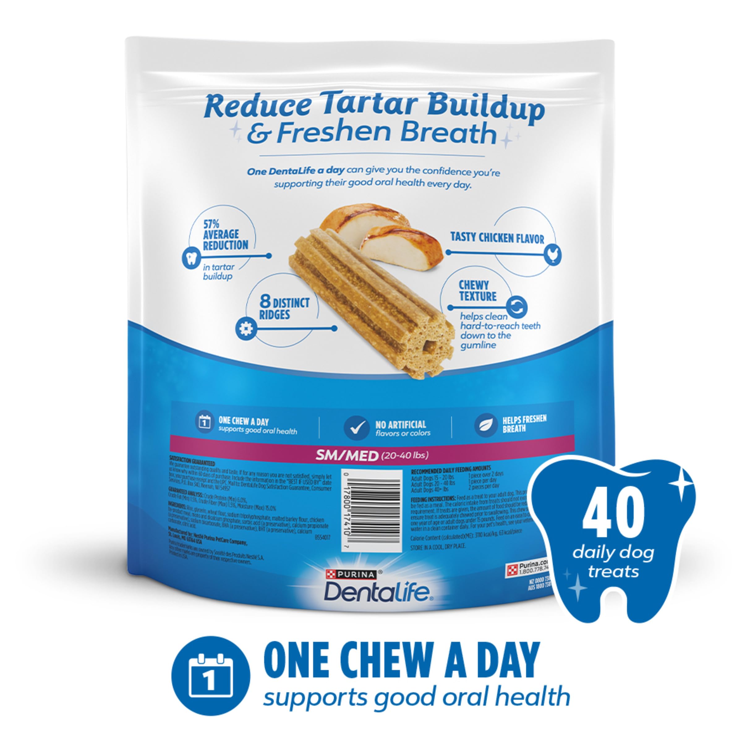 DentaLife Made in USA Facilities Small/Medium Dog Dental Chews, Daily - 40 ct. Pouch
