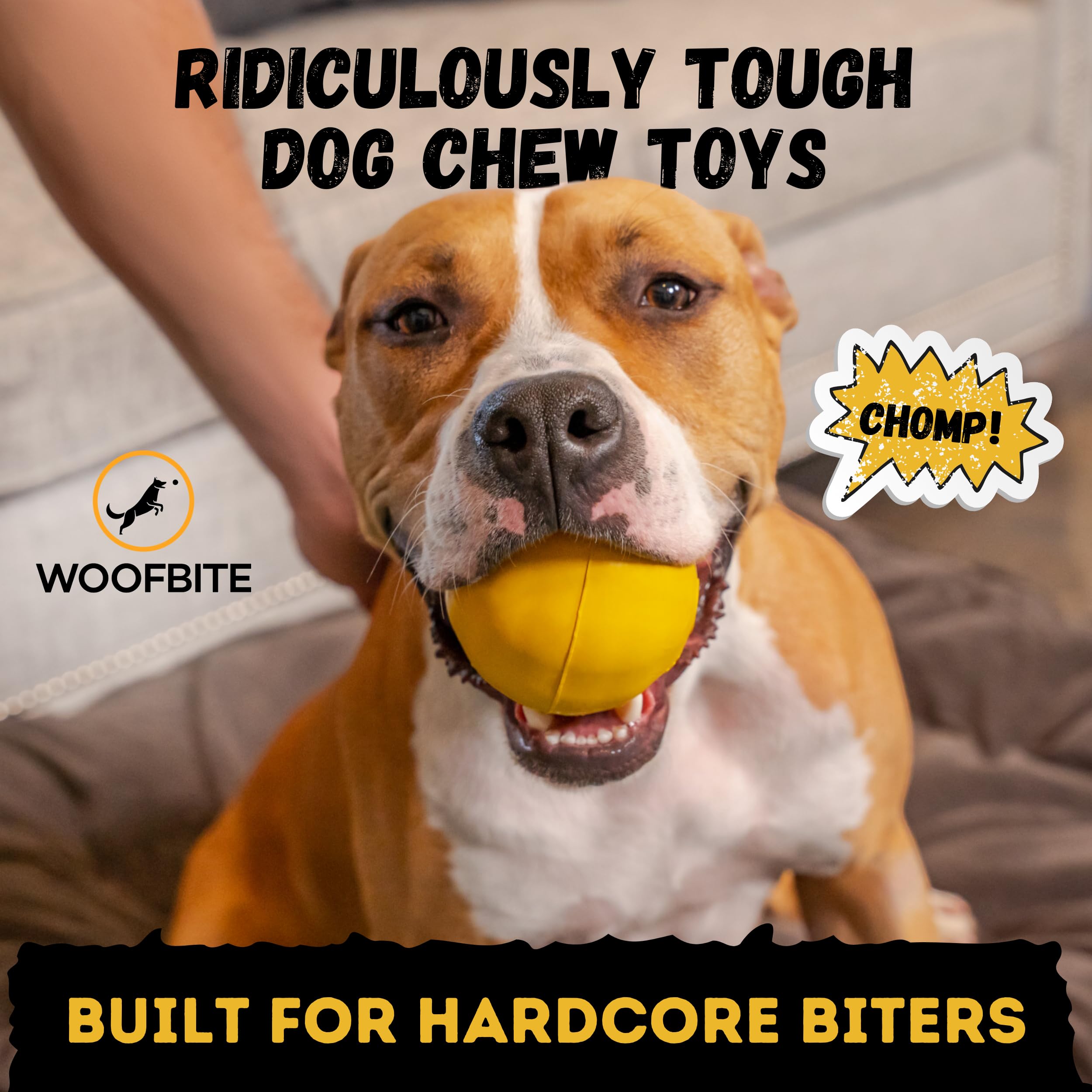 Woofbite Indestructible Dog Ball - Lifetime Replacement - Medium & Large Breed - Ultra Durable For Aggressive Chewers - Natural