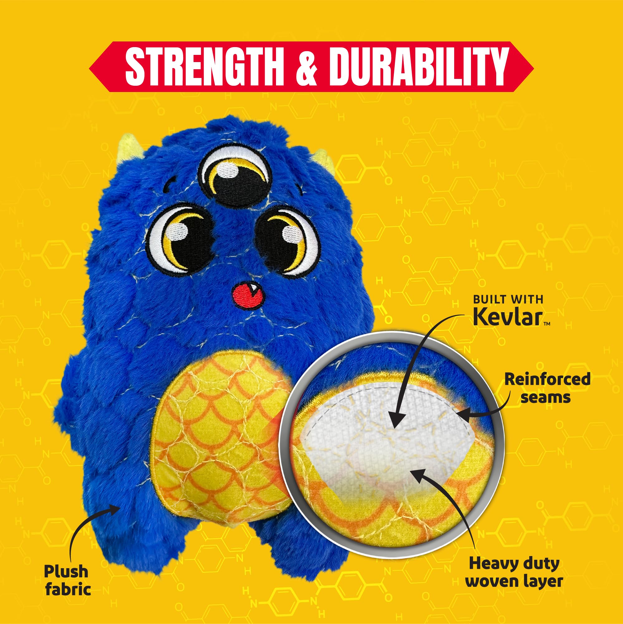 Bite Force - Durable & Strong Dog Toy Blue Furocious Frank Monster with Squeaker, Kevlar-Reinforced Seams for Aggressive chewers