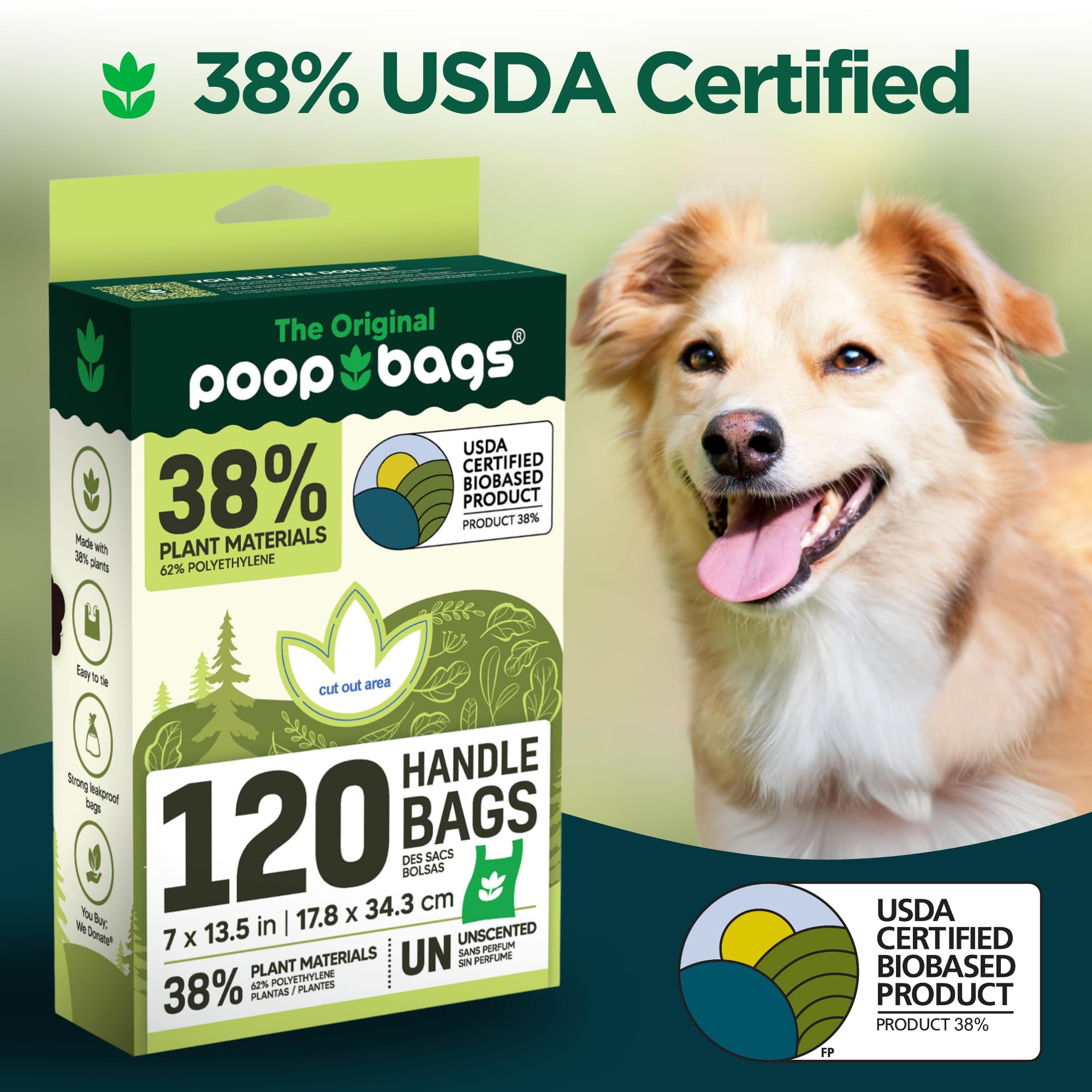 The Original Poop Bags® Dog Bags For Poop, Doggy Poop Bags Refills, Doggy Poop Bags 38% Plant Based Usda, Poop Bags For Dogs, Dog Poo Bags With Handle Tie - Leak Proof & Strong Doggy Bag, Unscented