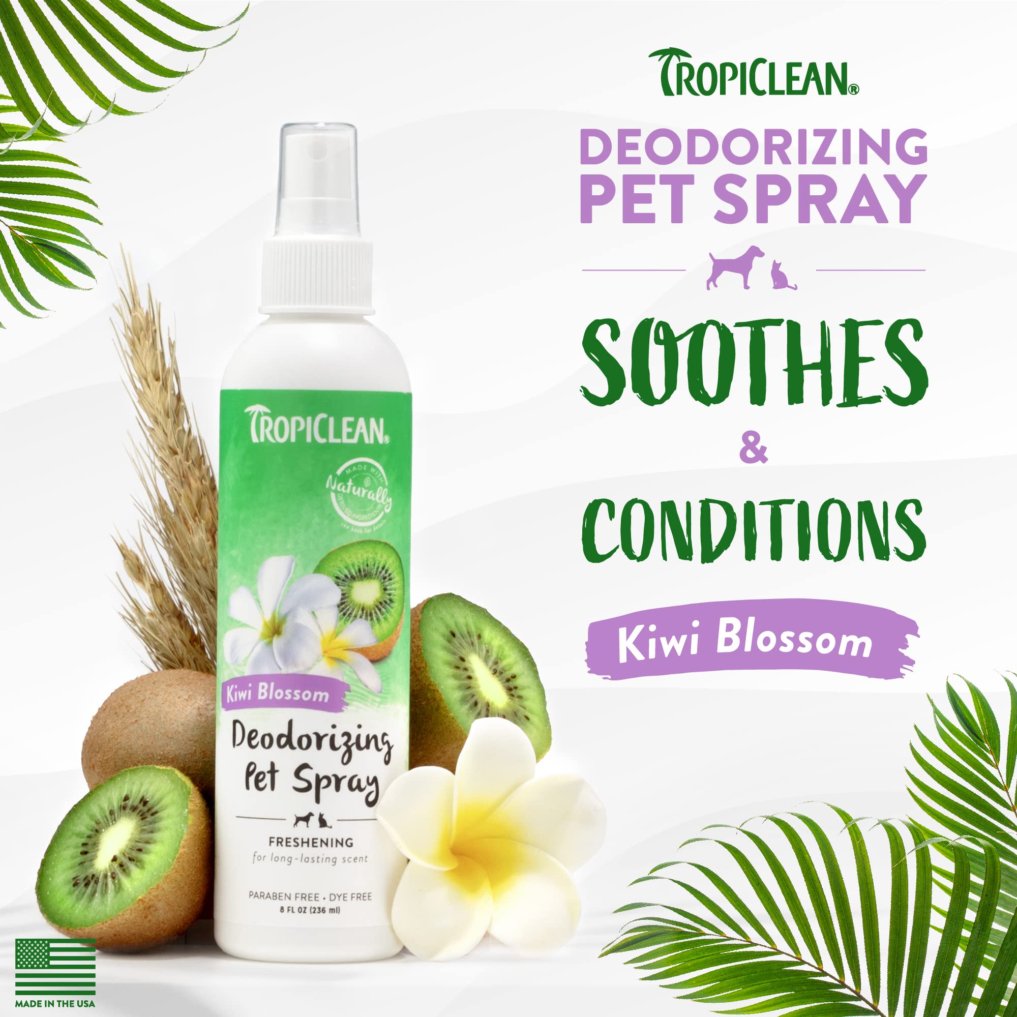 Tropiclean Dog Perfume, Long Lasting Kiwi Cologne, Deodorizing Spray For Smelly Dogs, After Bath Detangling Spray With Vitamin E