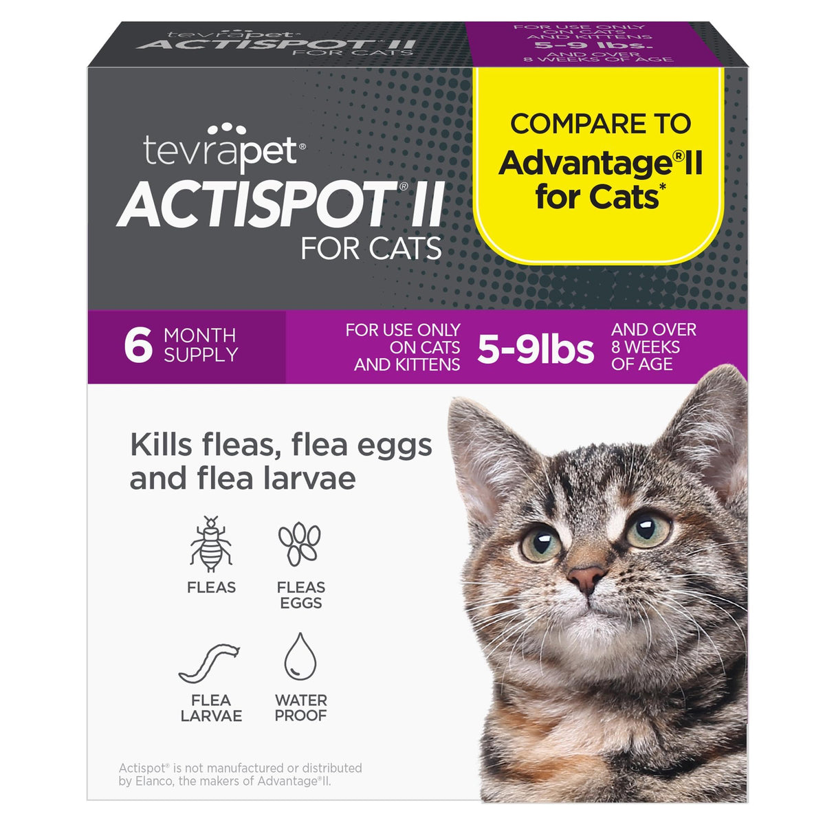 Tevrapet Actispot Ii Flea Treatment For Small And Medium Cats 5-9 Lbs  6 Doses  Powerful Prevention And Control, Clear