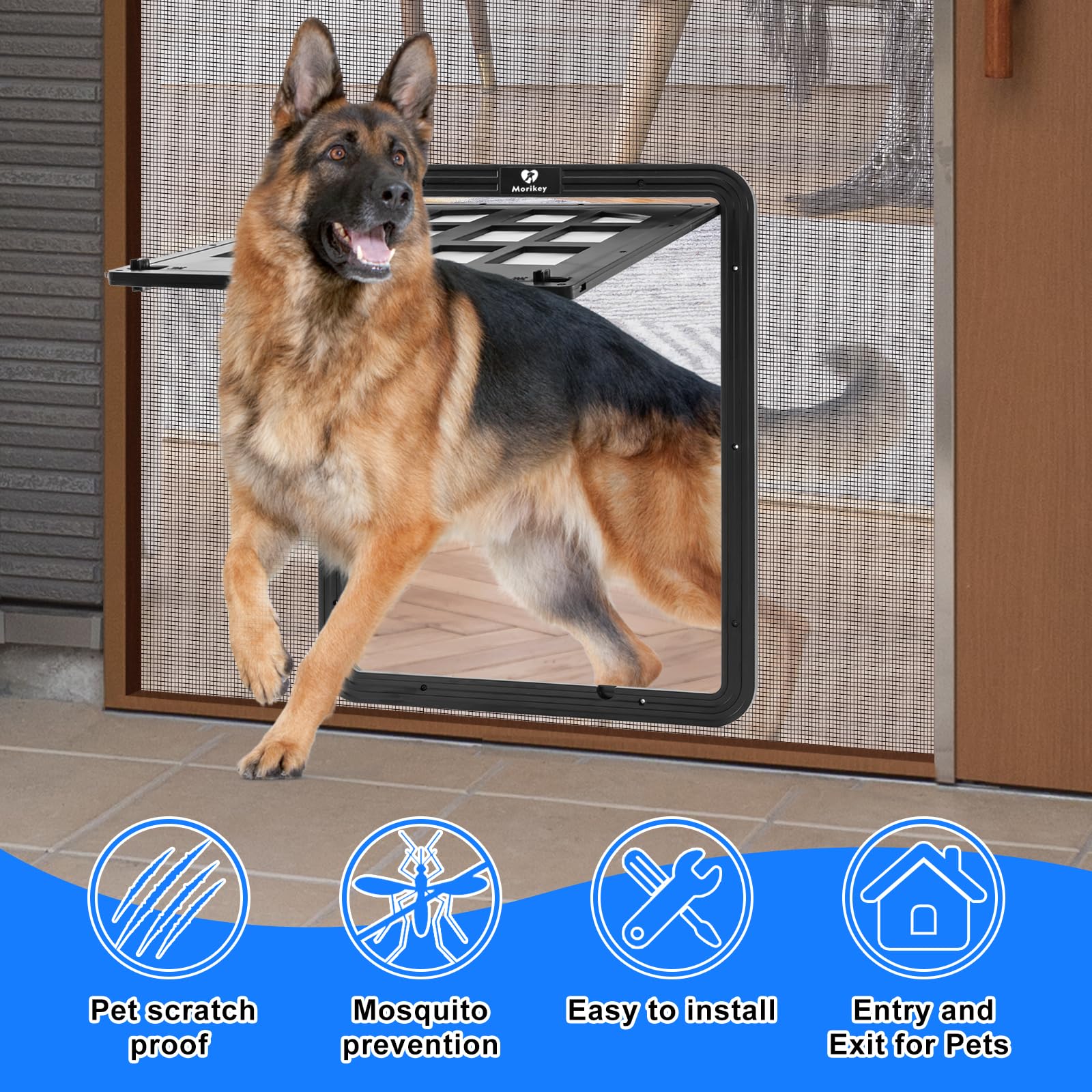 Morikey Large Dog Screen Door, 13 X 17 Inches Flap Opening Dog Door For Screen Door With 4 Entry Ways, Magnetic Self-Closing Pet