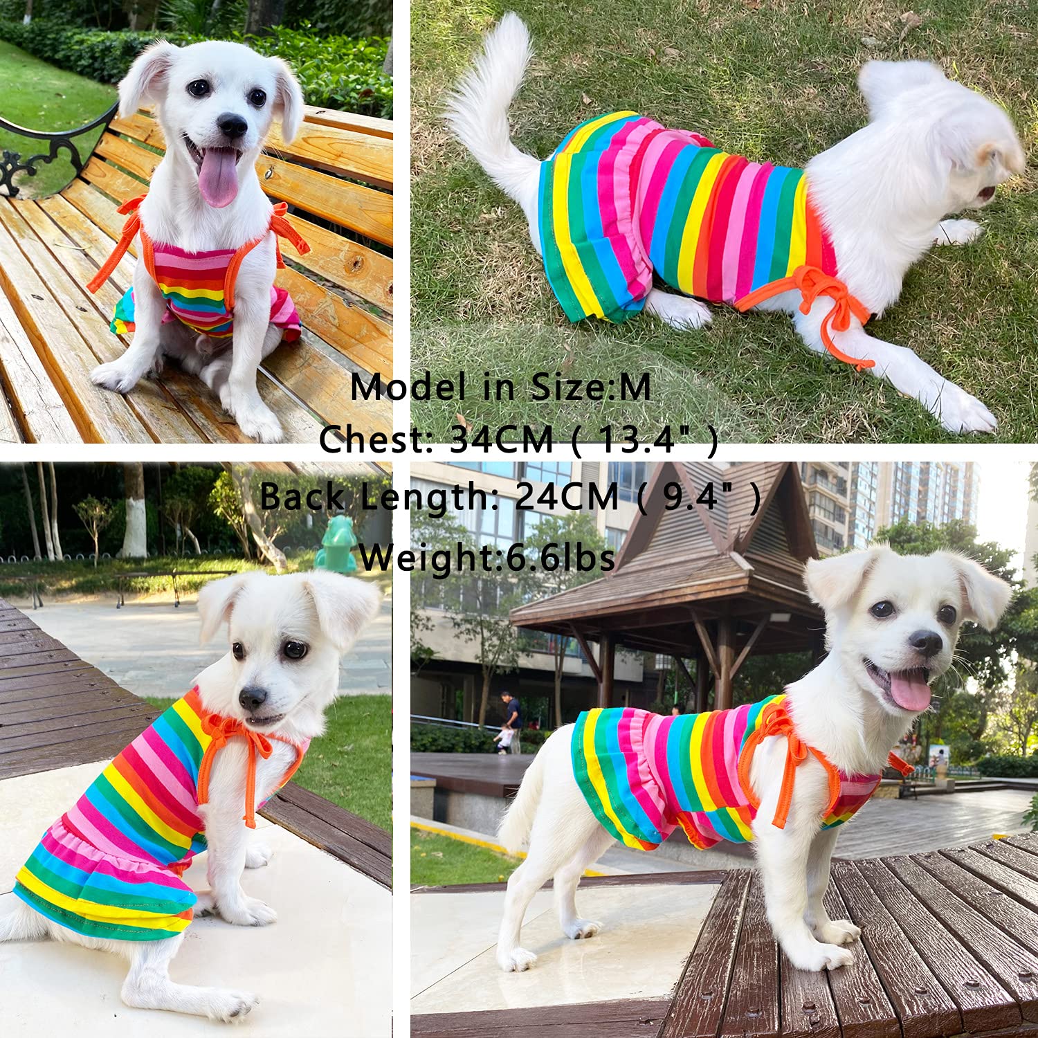 Lkex Dog Shirt Rainbow Striped Puppy Dresses Clothes Colorful Pet Sleeveless Vest T-Shirt, Summer Skirt Cute Girls Tether Dress Outfits For Small Medium Dogs Cat Top Costume Breathable Apparel Xs