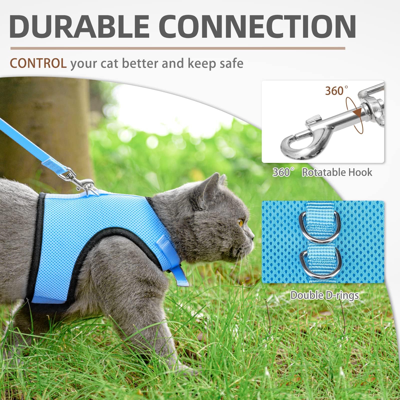 Pupteck Soft Mesh Cat Vest Harness And Leash Set Puppy Padded Pet Harnesses Escape Proof For Cats Small Dogs, Blue Medium