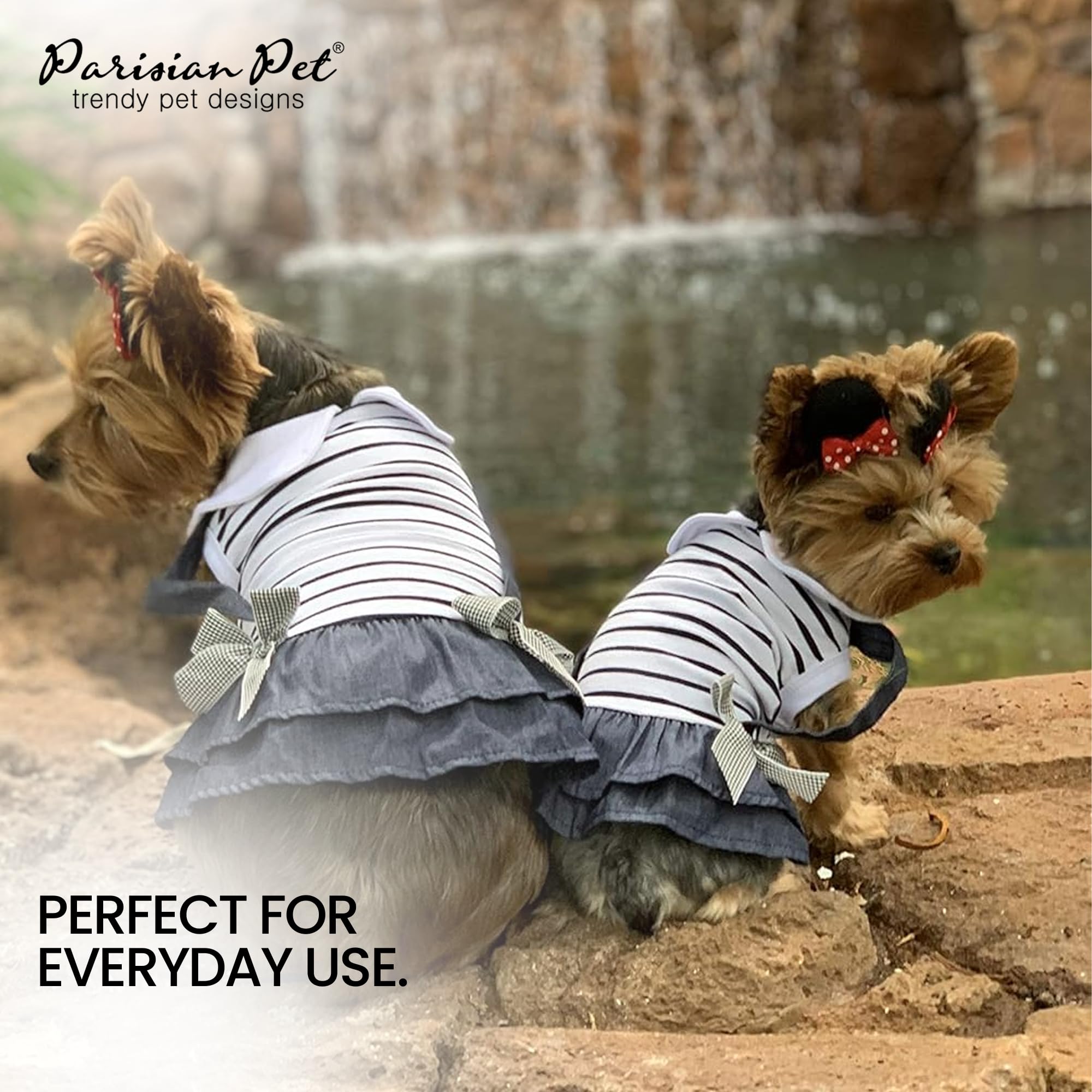 Parisian Pet Dog Dress - Preppy Girl Clothes, Stylish Chambray Skirt Summer Outfit - Lightweight Overall, Sleeveless For Small G