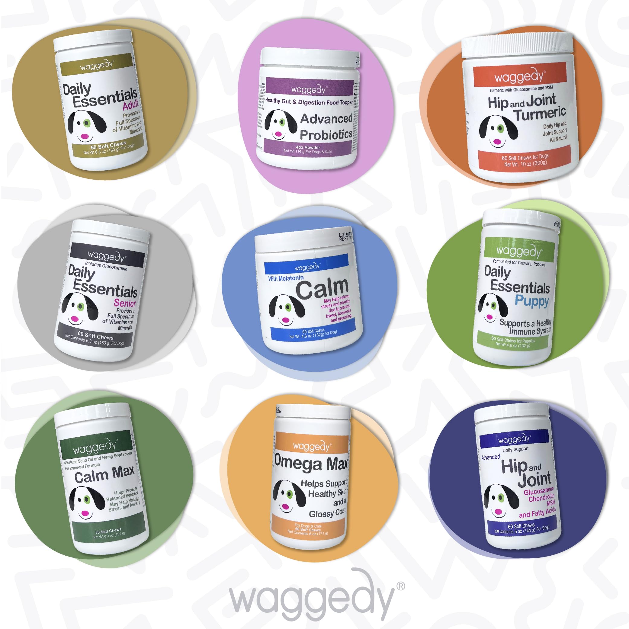 Waggedy Calm With Melatonin To Manage Stress & Anxiety Relief, Dog Supplements & Vitamins (60 Pet Calming Chews)