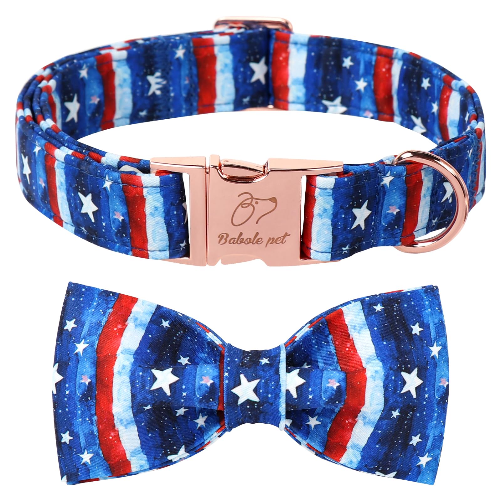 Babole Pet 4Th Of July Dog Collar With Bow Tie - Flag Day Stars & Stripes Patriotic Bowtie Collar Independence Day Safety Dog Co