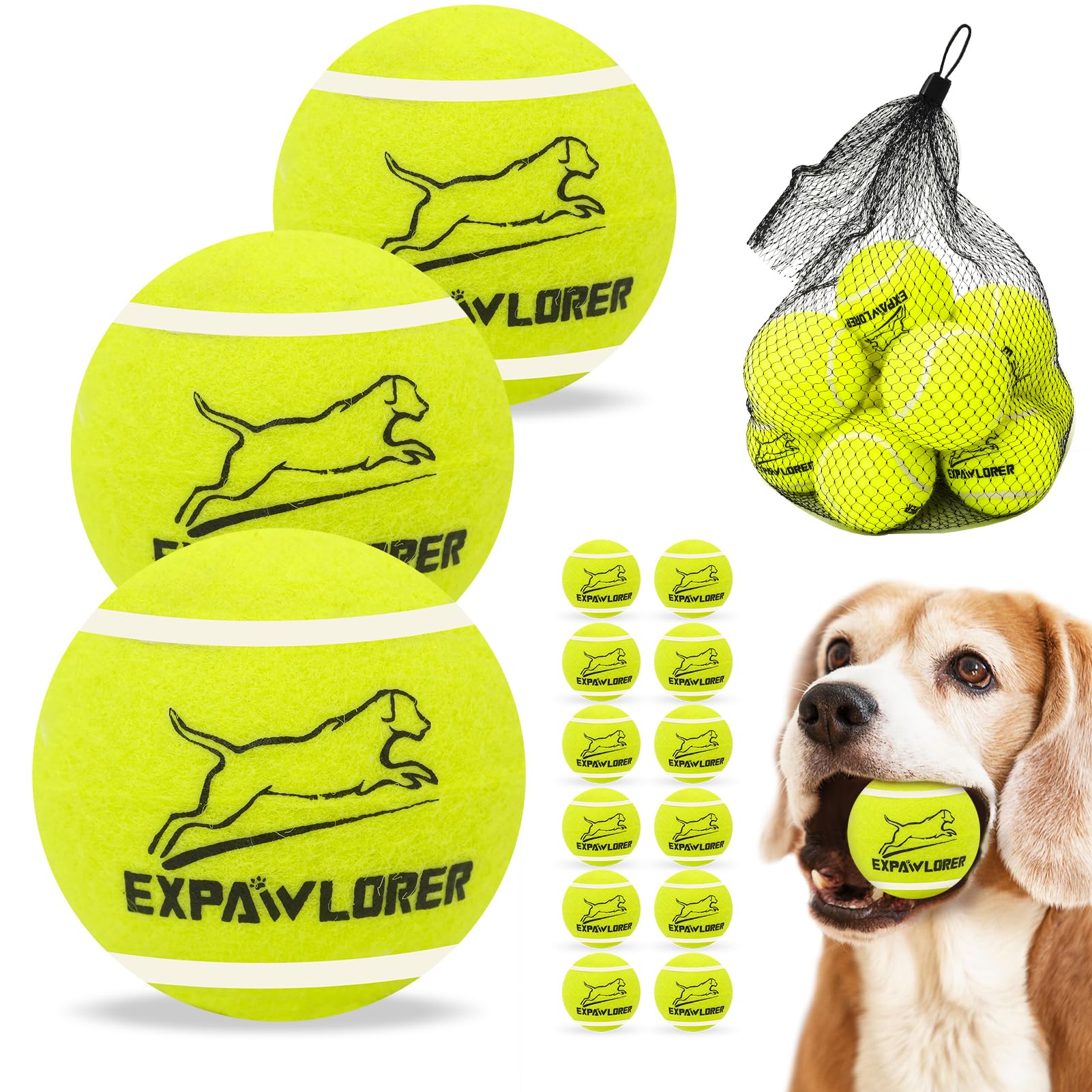 Expawlorer Tennis Toys For Dogs, 2.5 Inch Dog Toy Tennis Balls With Squeaker, 12 Pack Interactive Squeaky Dog Balls For Aggressi