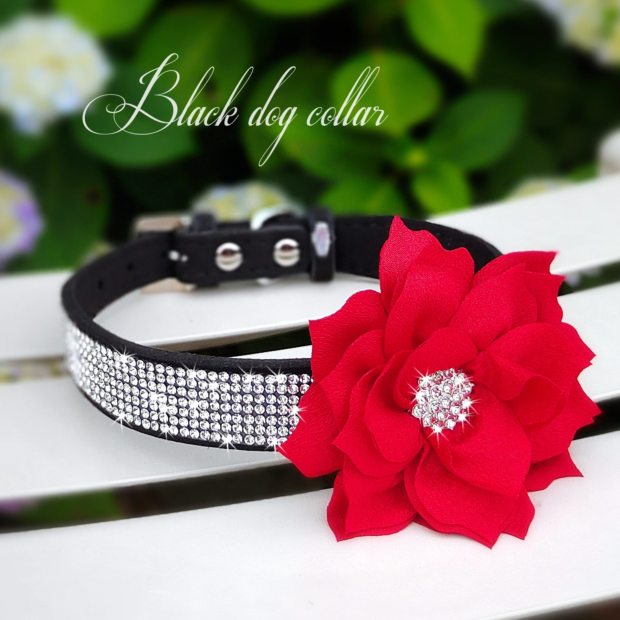 Pet Artist Cute Girl Rhinestone Suede Dog Collars For Small Dogs Cats,Soft Flower Dog Collar,Bling Dog Collars For Small Puppy Dogs Black Collar,S:Neck 10-12'(25-31Cm)