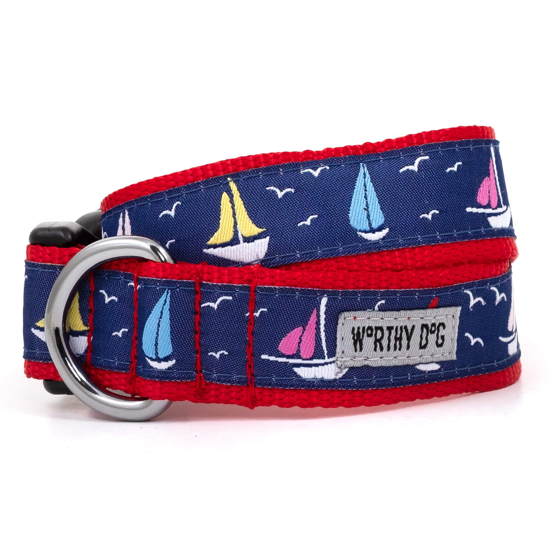 The Worthy Dog Sailboats Dog Collar, Adjustable Heavy Duty Nylon Dog Collar With Strong Quick Release Buckle, Fits Medium Size D