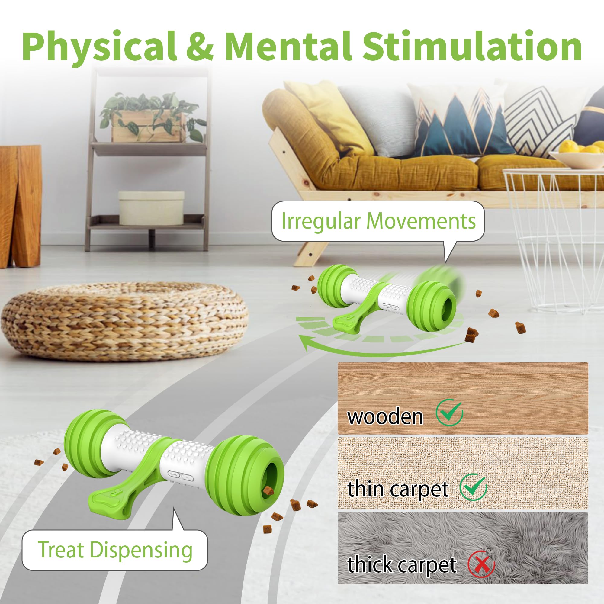 PETGEEK Interactive Dog Toy - Motion Activated USB Rechargeable Bone for Medium Large Dogs - Green Automatic Dog Toy for Boredom & Stimulation