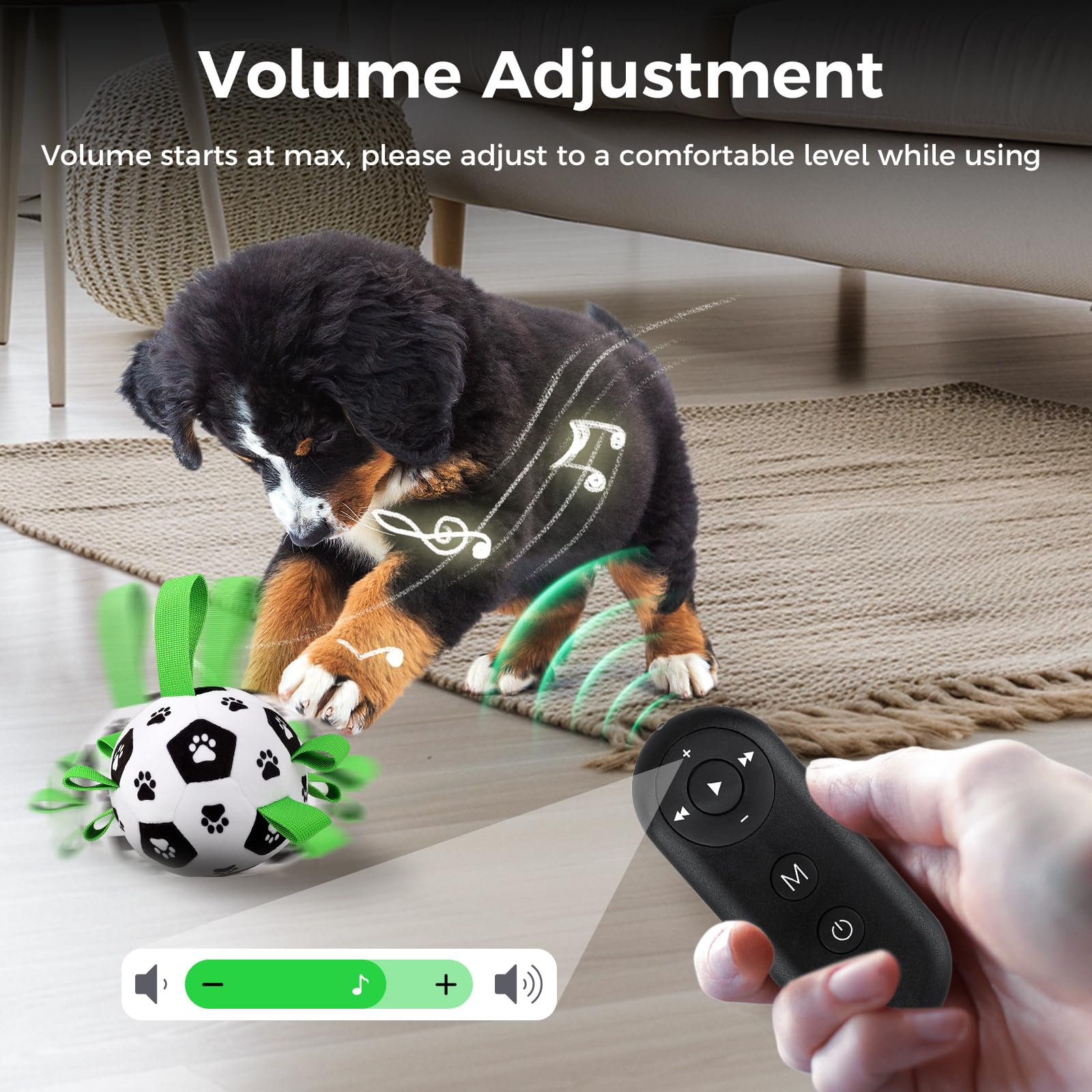 QDAN Interactive Dog Toys,Interactive Dog Ball,Dog Soccer Ball with Straps,Dog Toys to Keep Them Busy,Long-Range Remote Control,