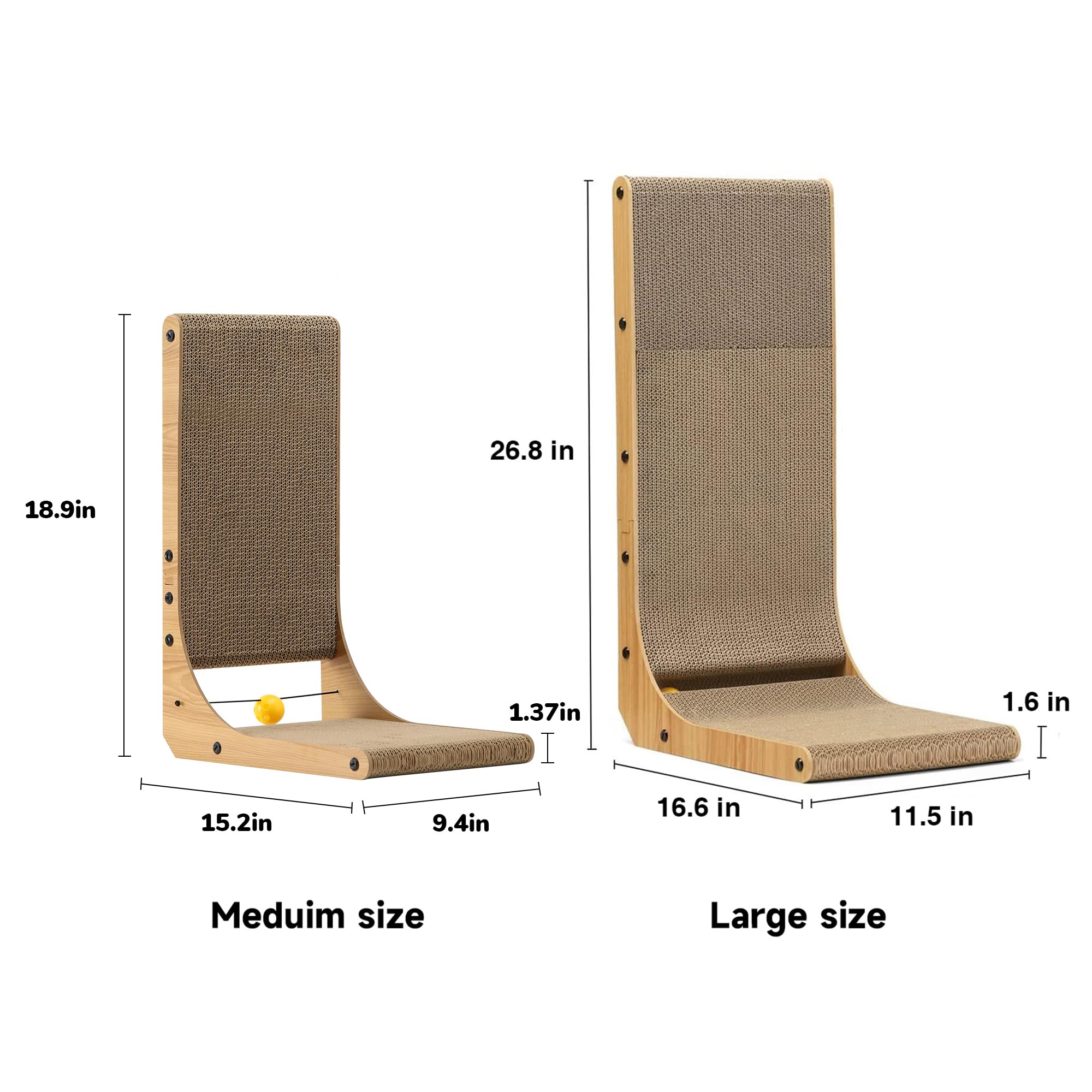 Fukumaru Cat Scratcher, 18.9 Inch L Shape Cat Scratch Pad, Vertical Cat Scratcher Wall Mounted, Cat Scratching Cardboard With Ba