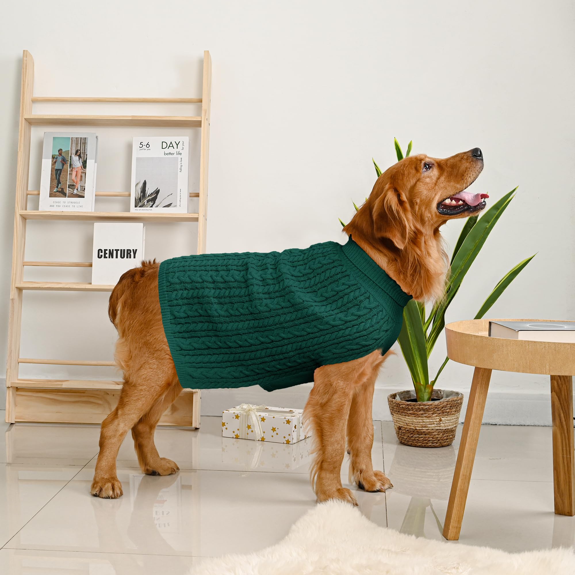 Lorehelina 2 Pack Dog Sweaters for Large Dogs Winter Turtleneck Pullover Cable Knit Fleece Stretch Pitbull Labrador Golden Retri