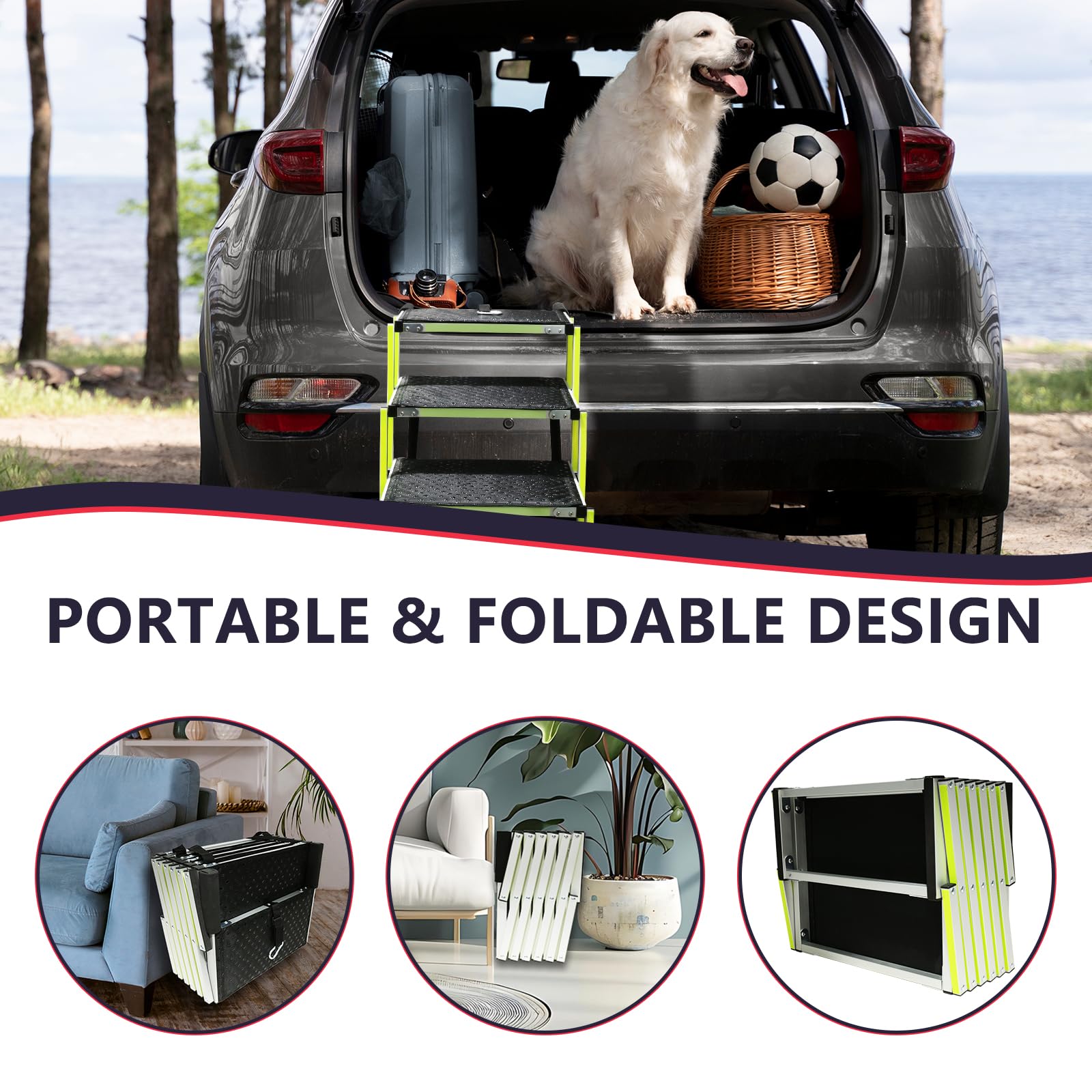 Pensun Dog Ramps For Small & Big Dogs Portable Folding Pet Stairs With Nonslip Surface Foldable Truck Ramp Stairs For Car, Suv A