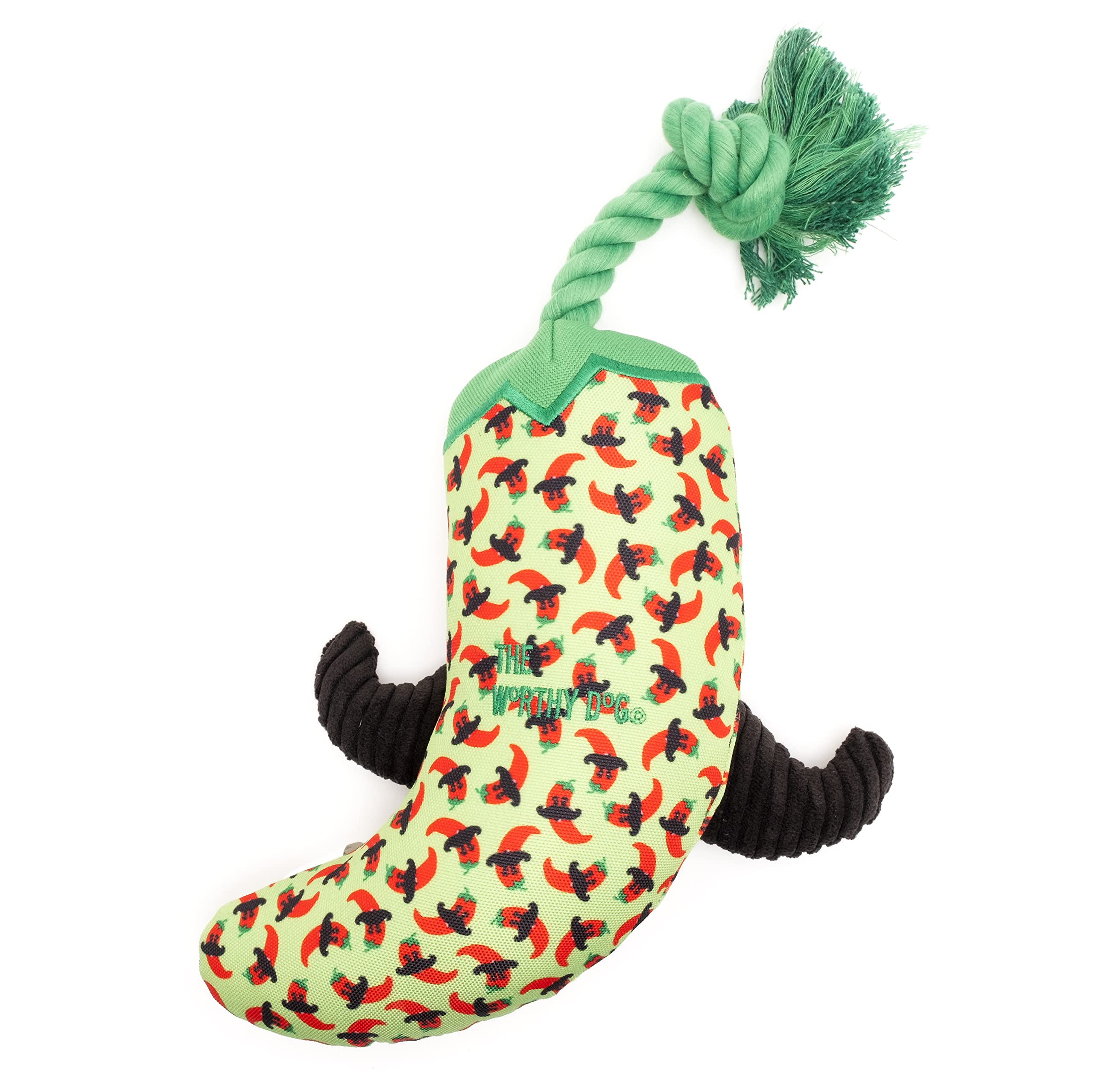 The Worthy Dog Chili Pepper Tough Toy - Durable With Multiple Squeakers, Non-Toxic Material & Engaging Play For Puppies & Dogs