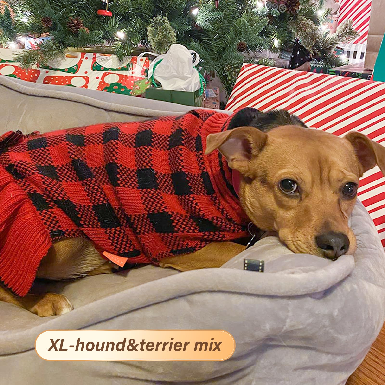 Kyeese Christmas Dog Sweaters Dress For Small Medium Dogs With Leash Hole Checkered Dog Sweaters Turtleneck With Bowtie Dog Apparel For Winter