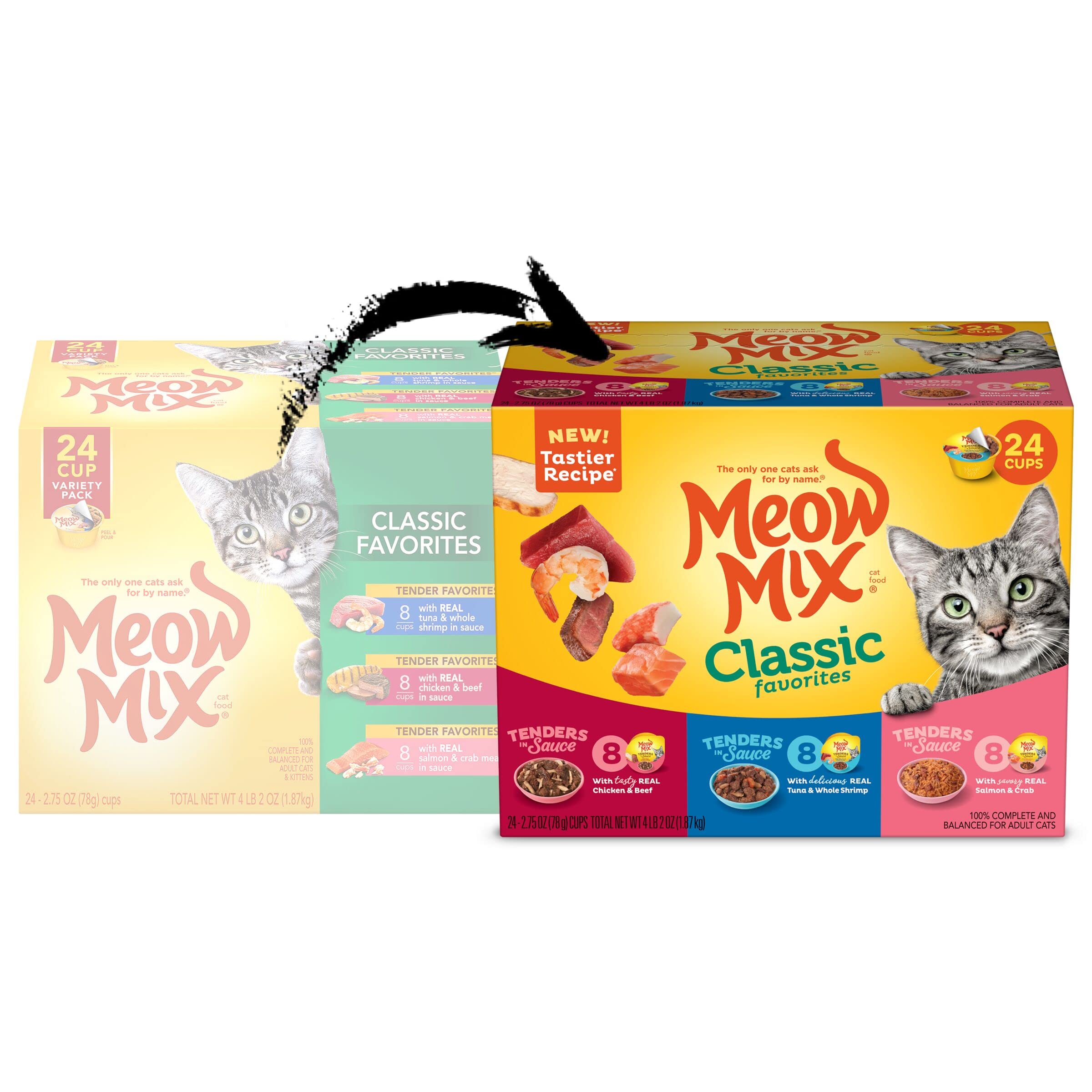 Meow Mix Tenders in Sauce Classic Favorites Wet Cat Food Variety Pack, 2.75 Ounce Cup (Pack of 48)