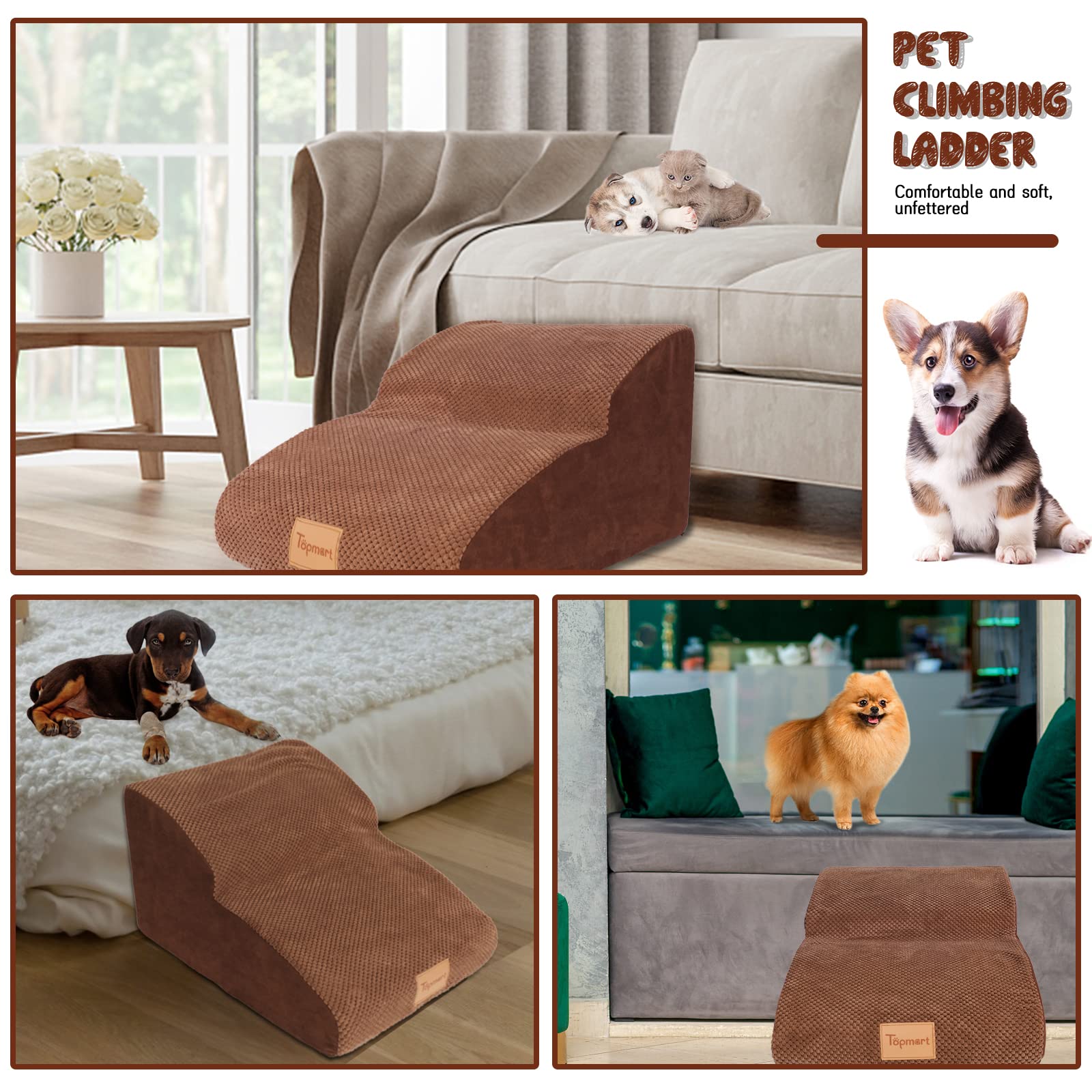 Topmart High Density Extended Foam Dog Ramp&Steps 2 Tiers,11.8'' High,Non-Slip Dog Stairs,Soft Foam Dog Ladder With Waterproof C