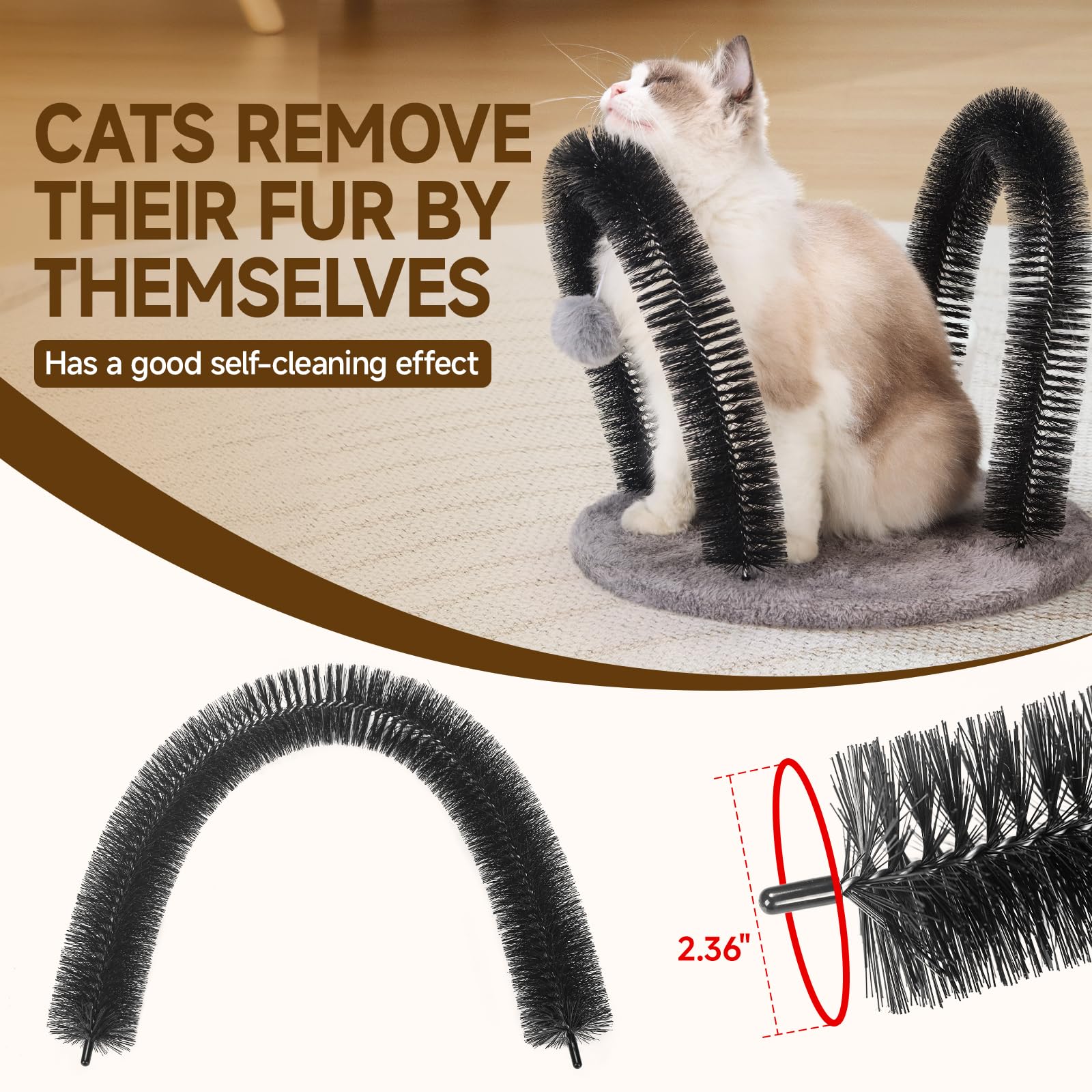 Cat Arch Self Groomer Cat Massager, Cat Grooming Brush With 2 Brushes And Heavy Plush Base, Cat Face And Back Scratchers, Cat Sc