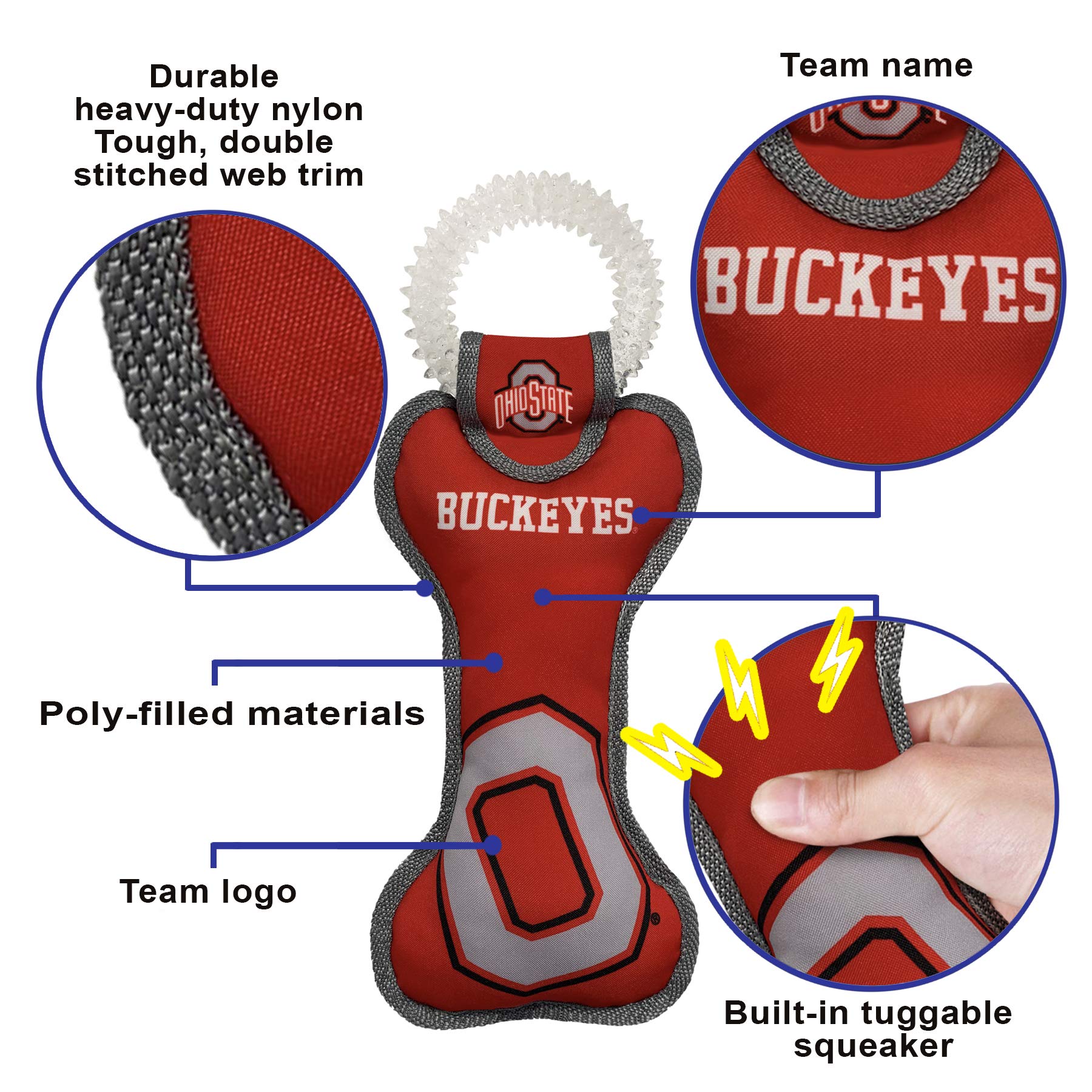 Pets First Ncaa Ohio State Buckeyes Dental Dog Tug Toy With Squeaker. Tough Pet Toy For Healthy Fun, Teething & Cleaning Pets Te