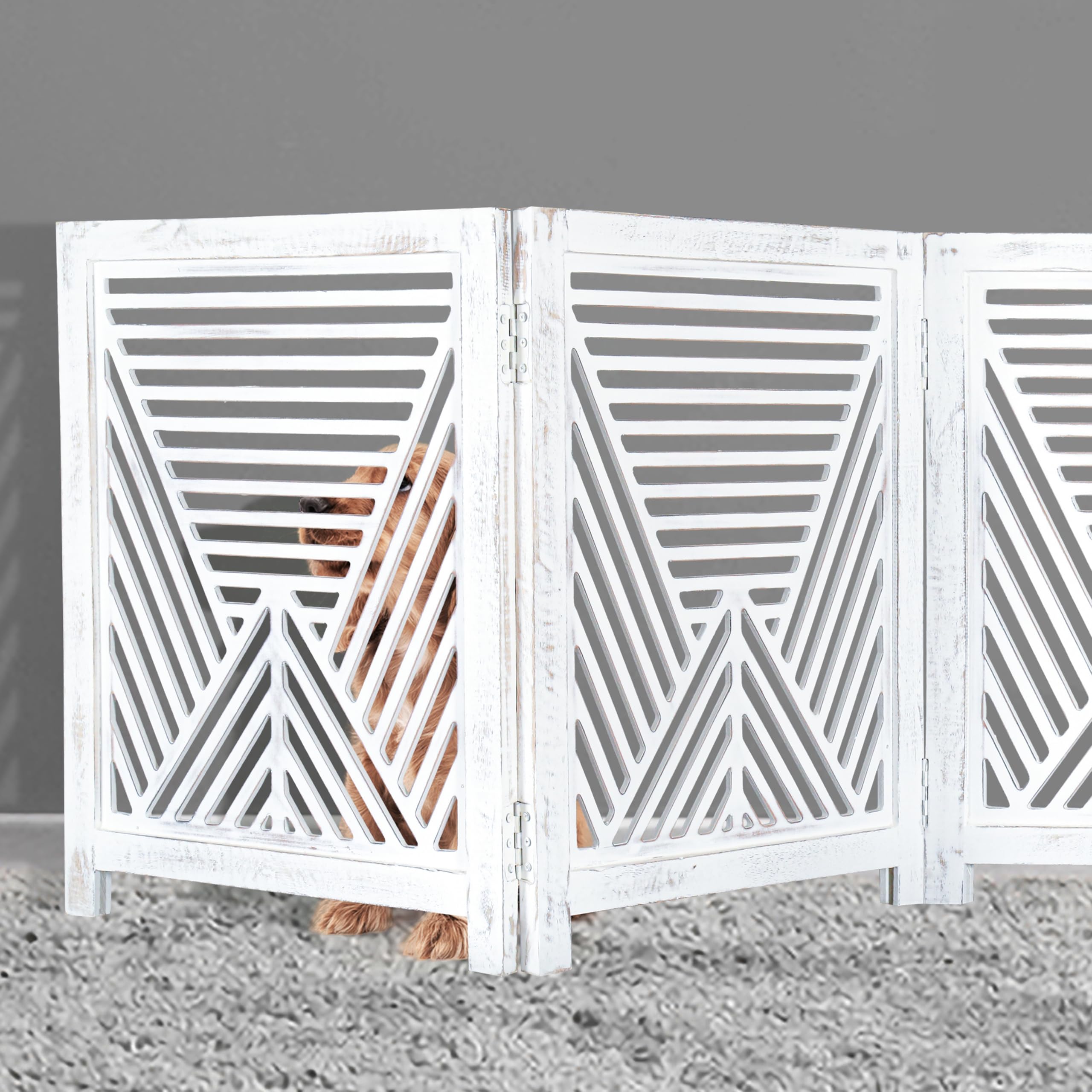 Lightnpro Geometric Wooden Pet Gate - Foldable Freestanding Safety Gate for Dogs, Puppies & Small Pets, Indoor Fence for Stairs,