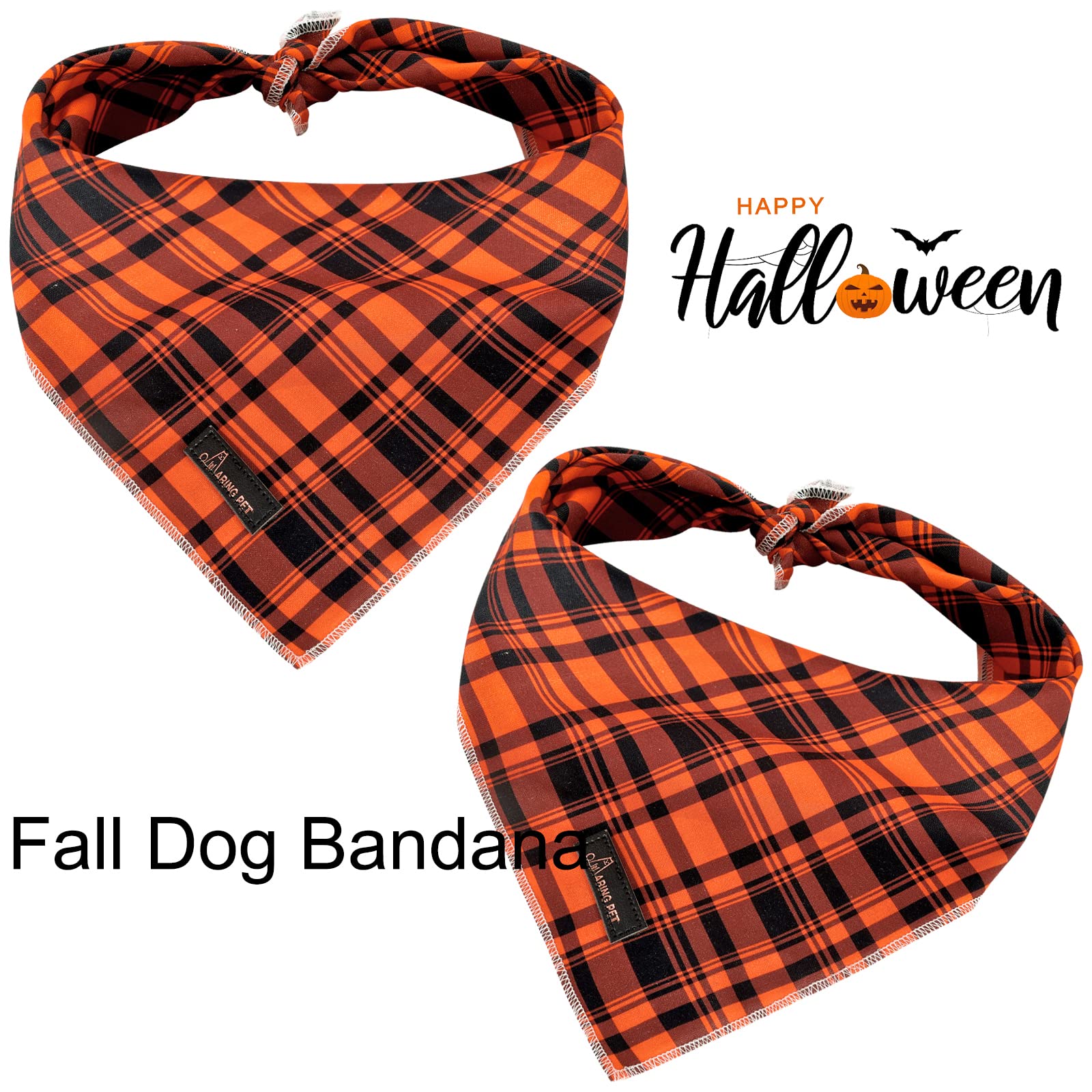 Aring Pet Dog Bandana-Cute Halloween Orange Grid Dog Bandanas, Soft Comfortable Fall Dog Scarf Dogs Triangle Bibs For Small To Large Boy Girl Dogs And Cats