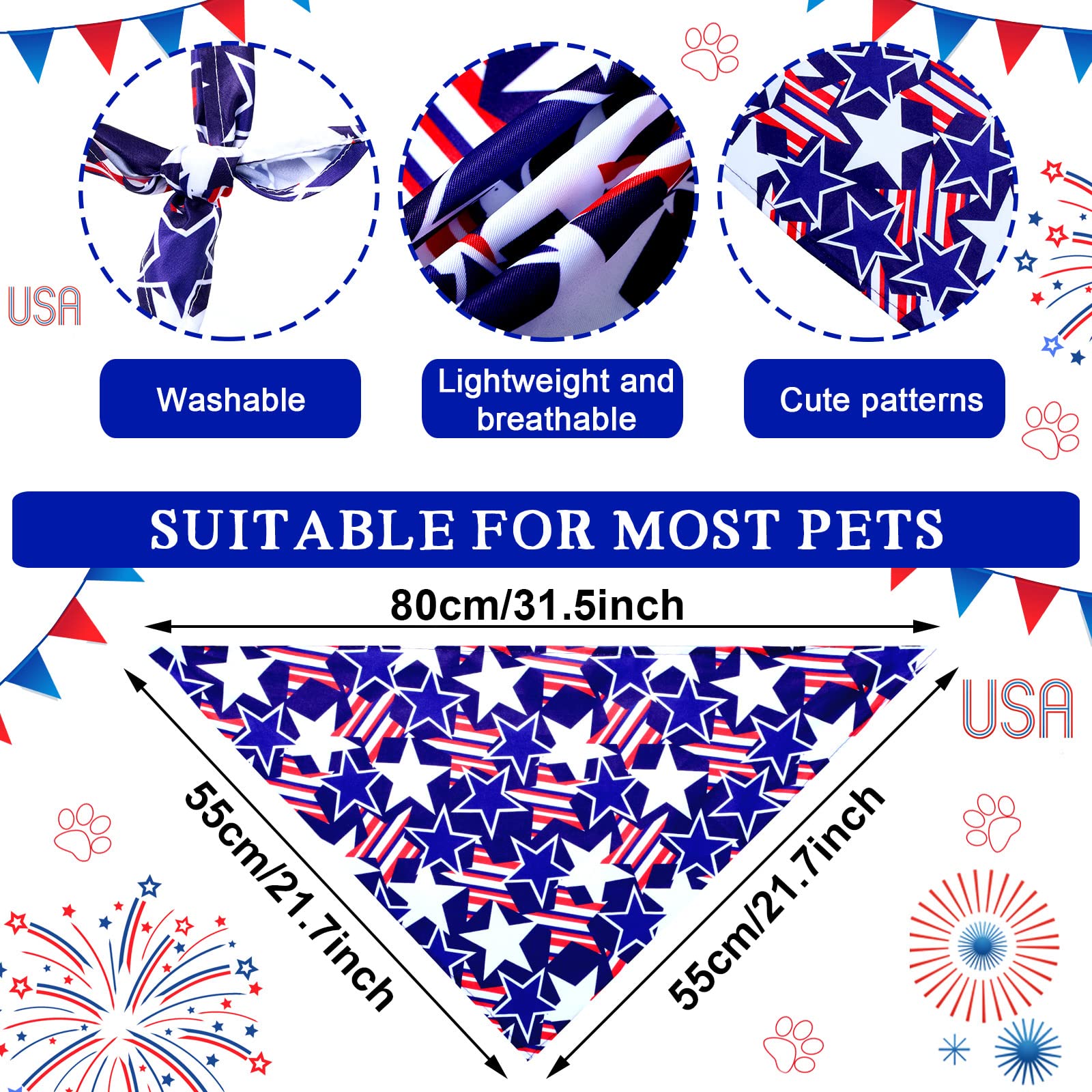 Loopeer 30 Pcs 4Th Of July Dog Bandanas Bulk For Dogs Memorial Day Dog Bandanas Gifts Independence Day Patriotic Star Bandanas N
