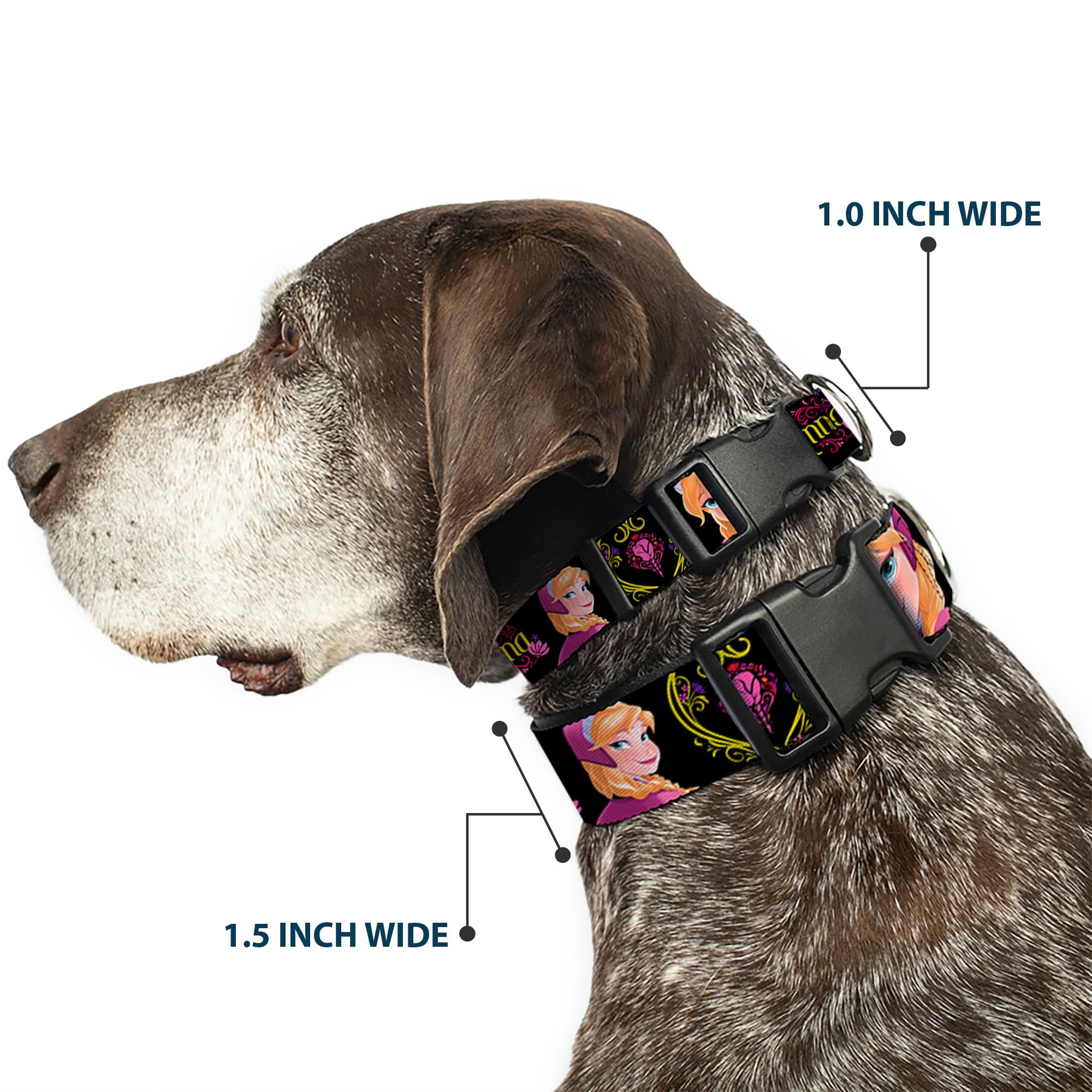 Buckle-Down Plastic Clip Collar - Anna Poses/Anna Monogram Heart Cameo Pinks/Yellow - 1/2 Wide - Fits 9-15 Neck - Large