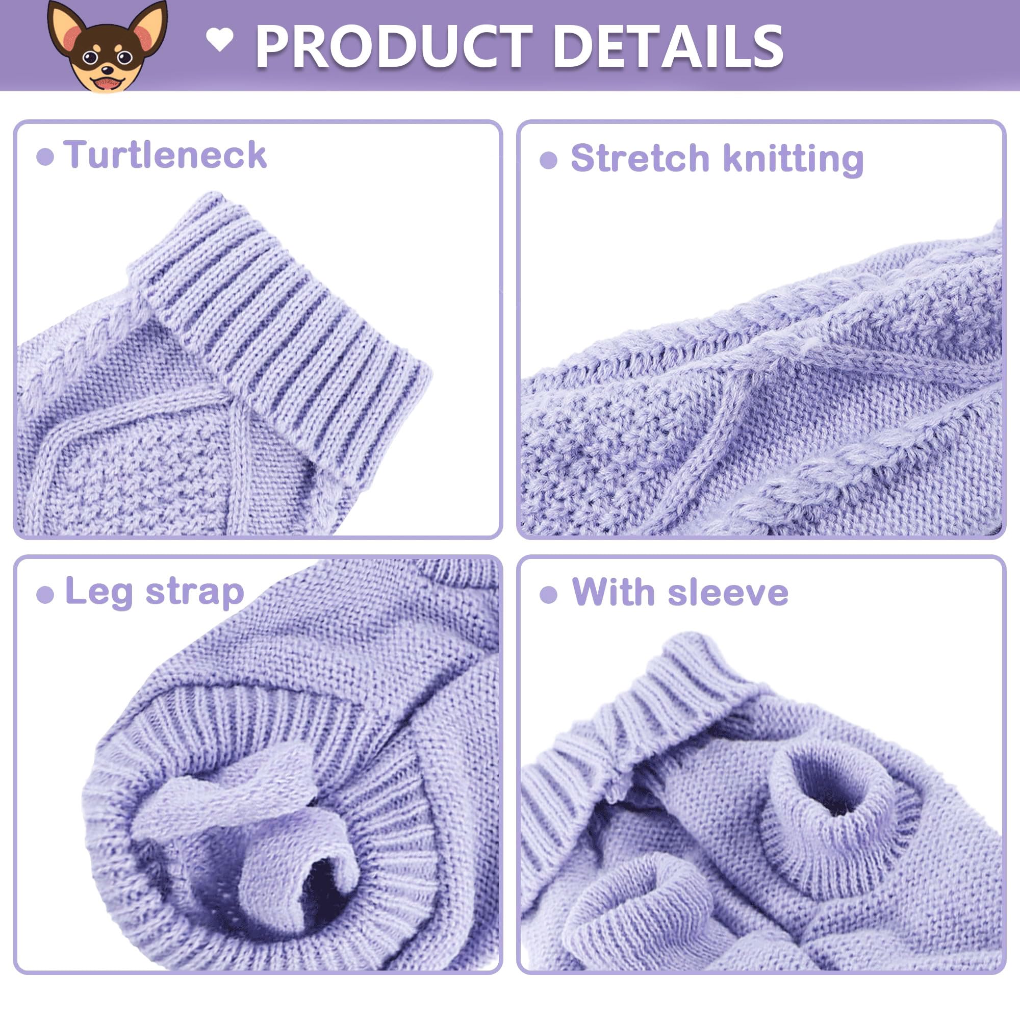 2 Pieces Chihuahua Clothes Small Dog Sweater, Spring Winter Cute Knitwear Turtleneck Thick Warm Clothes For Yorkie Cat Extra Sma