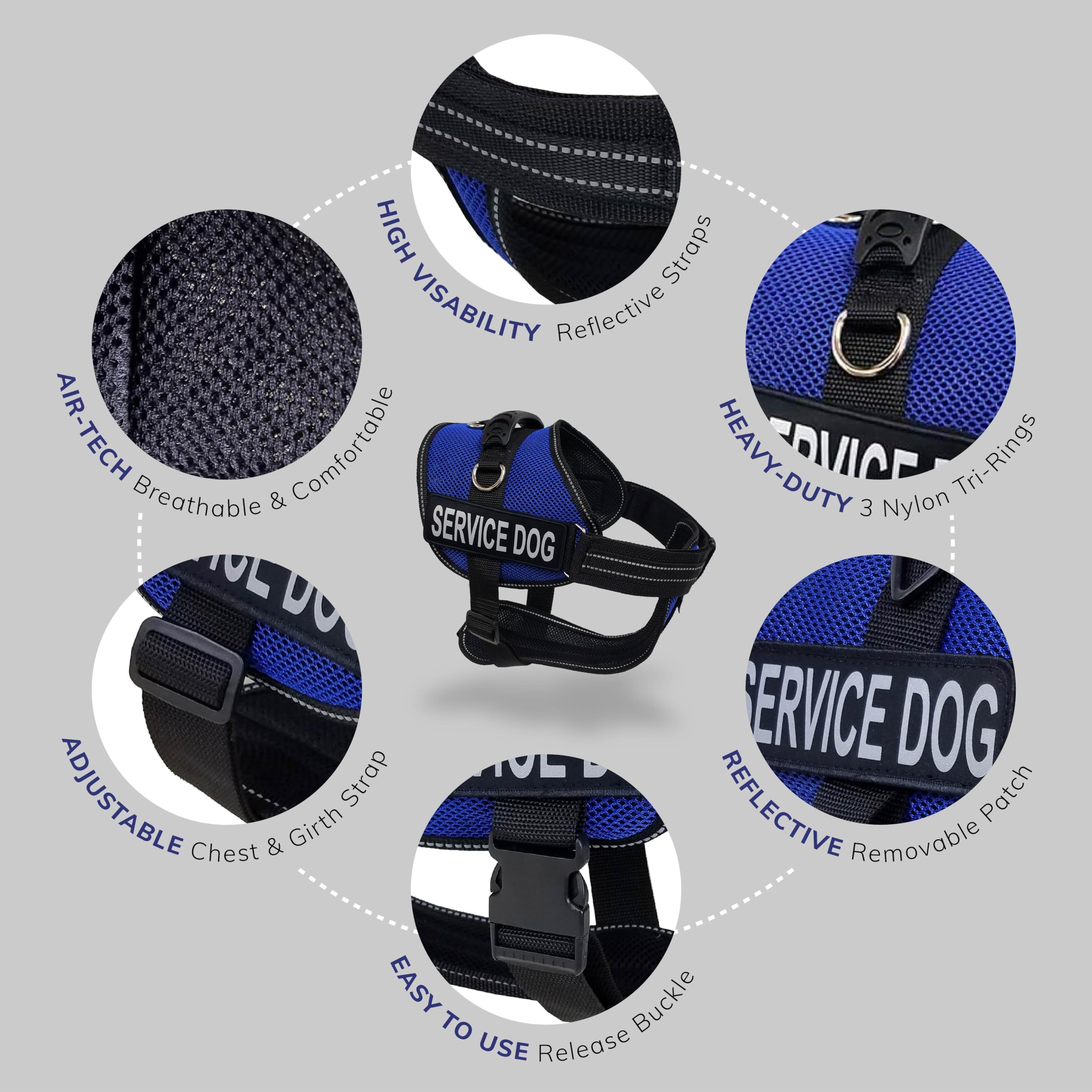 Activedogs Full Service Dog Kit - Medium Blue - Service Dog Vest Harness With Handle, Service Dog Id, Id Holder, Ada Service Dog