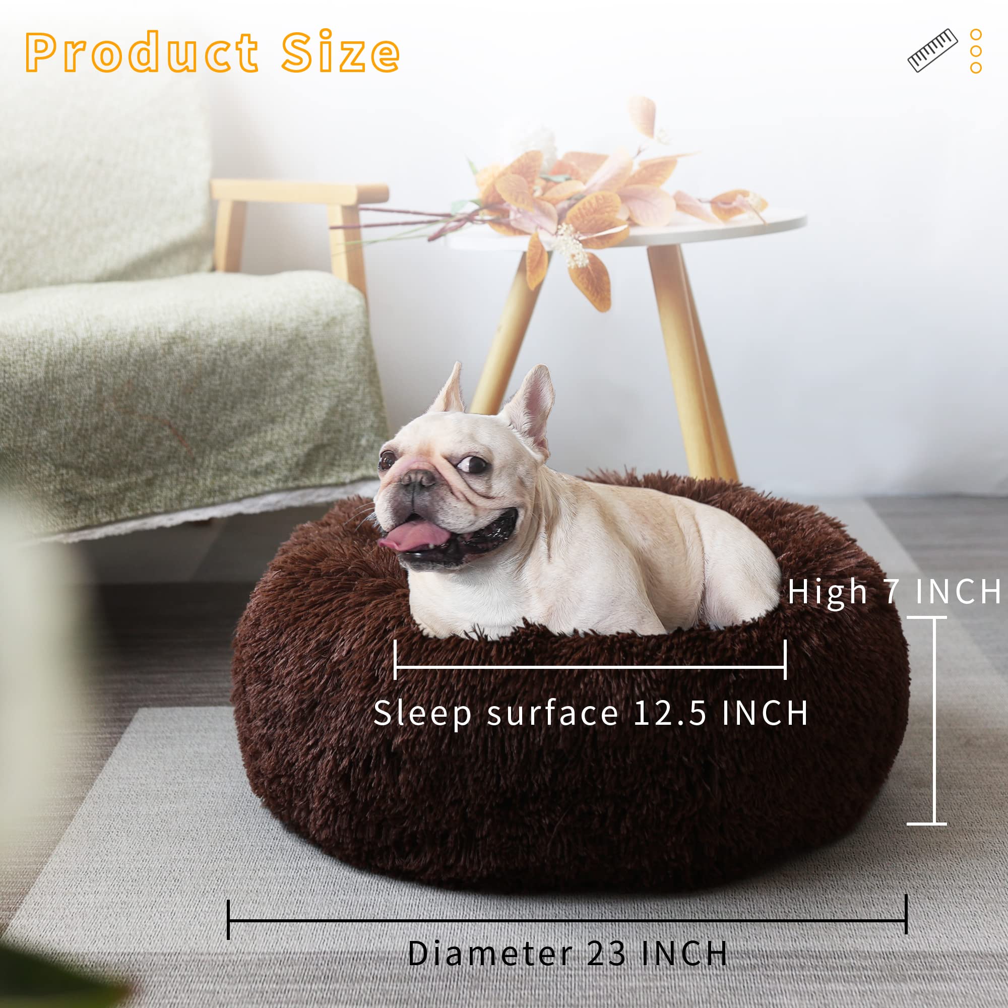 Puppy Beds For Small Dogs Washable Donut Fluffy Soft Dog Bed Anti Anxiety Orthopedic Warm Comfort Pets Beds 23 Inches