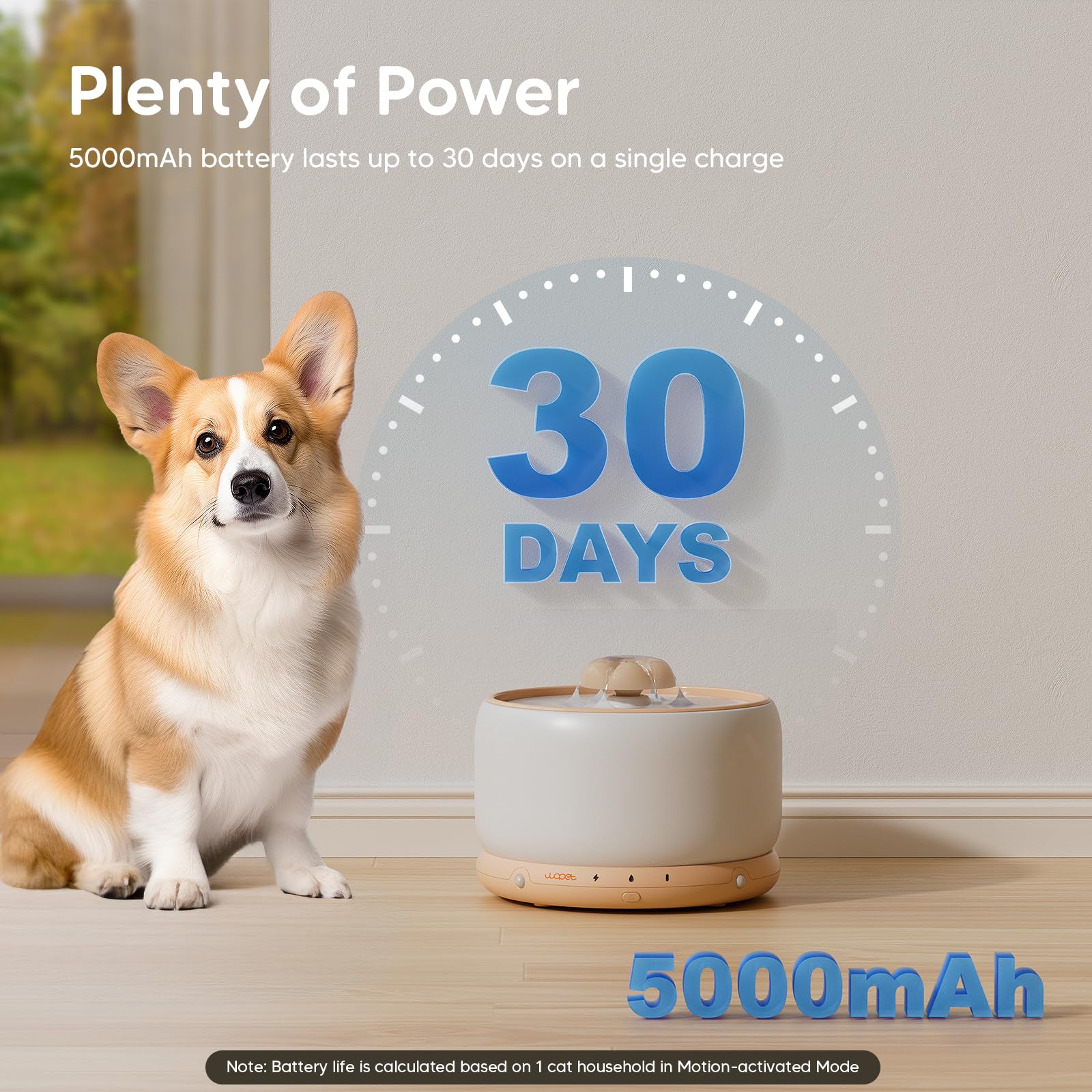 Wopet Wireless Ceramic Cat Water Fountain, 3L/101Oz Stylish Pet Water Fountain, 5000 Mah Battery Operated Cat Fountain For Cats