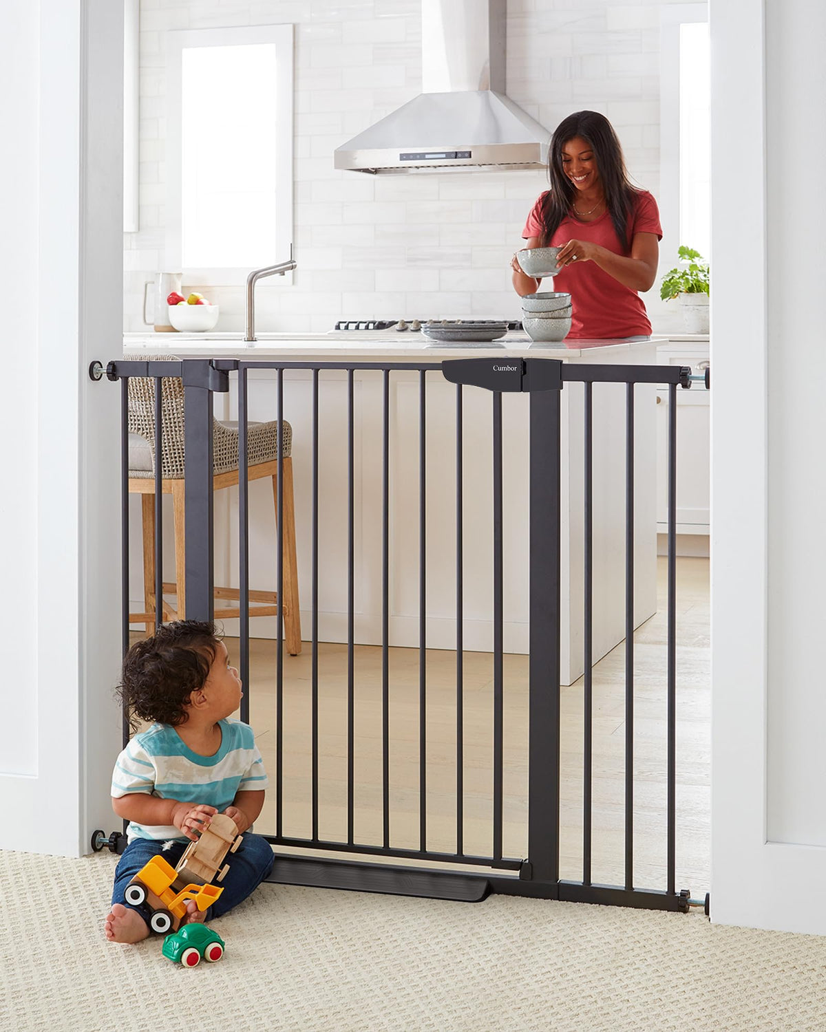 Cumbor 36'' Extra Tall Baby Gate for Dogs and Kids with Wide 2-Way Door, 29.7''- 46'' Width, and Auto Close Personal Safety for 