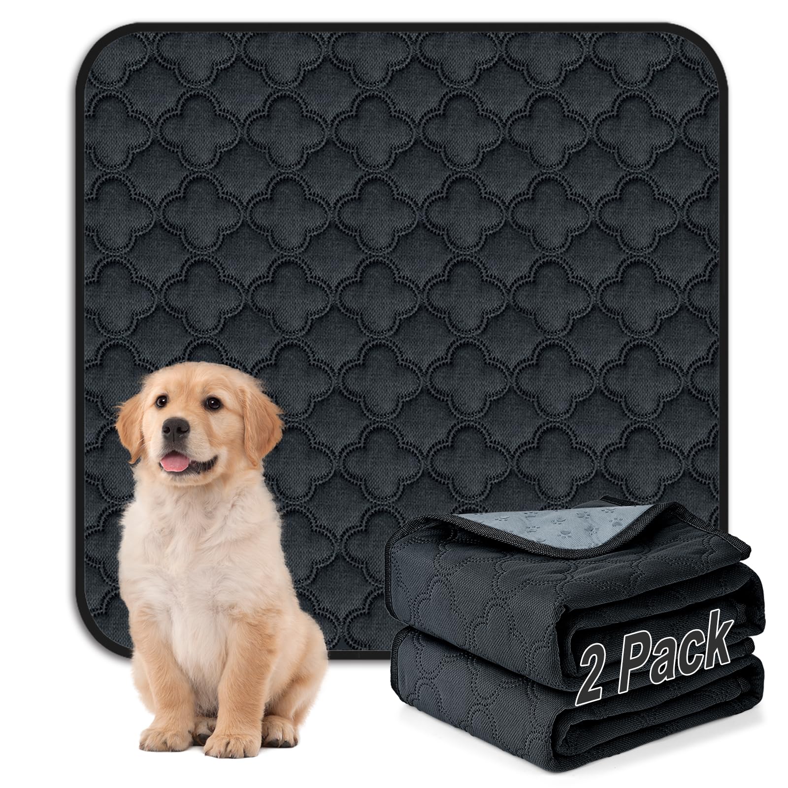 Funfurry Washable Dog Pee Pads - 2 Pack Reusable, Waterproof Puppy Pads, Super Absorbent With Dog Paw Shape Non-Slip Backing (Da