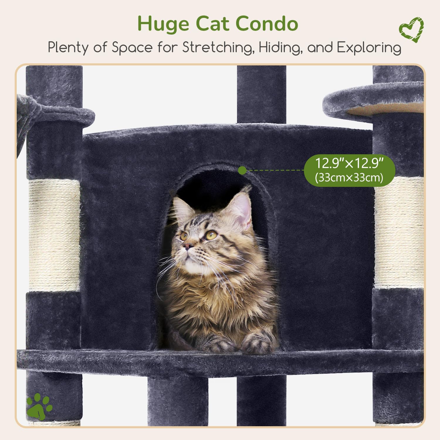 Globlazer C51 Corner Cat Tree Condo For Indoor Cats, 51In Curved Series Multi-Level Corner Cat Climbing Tower For Large Cats Adu