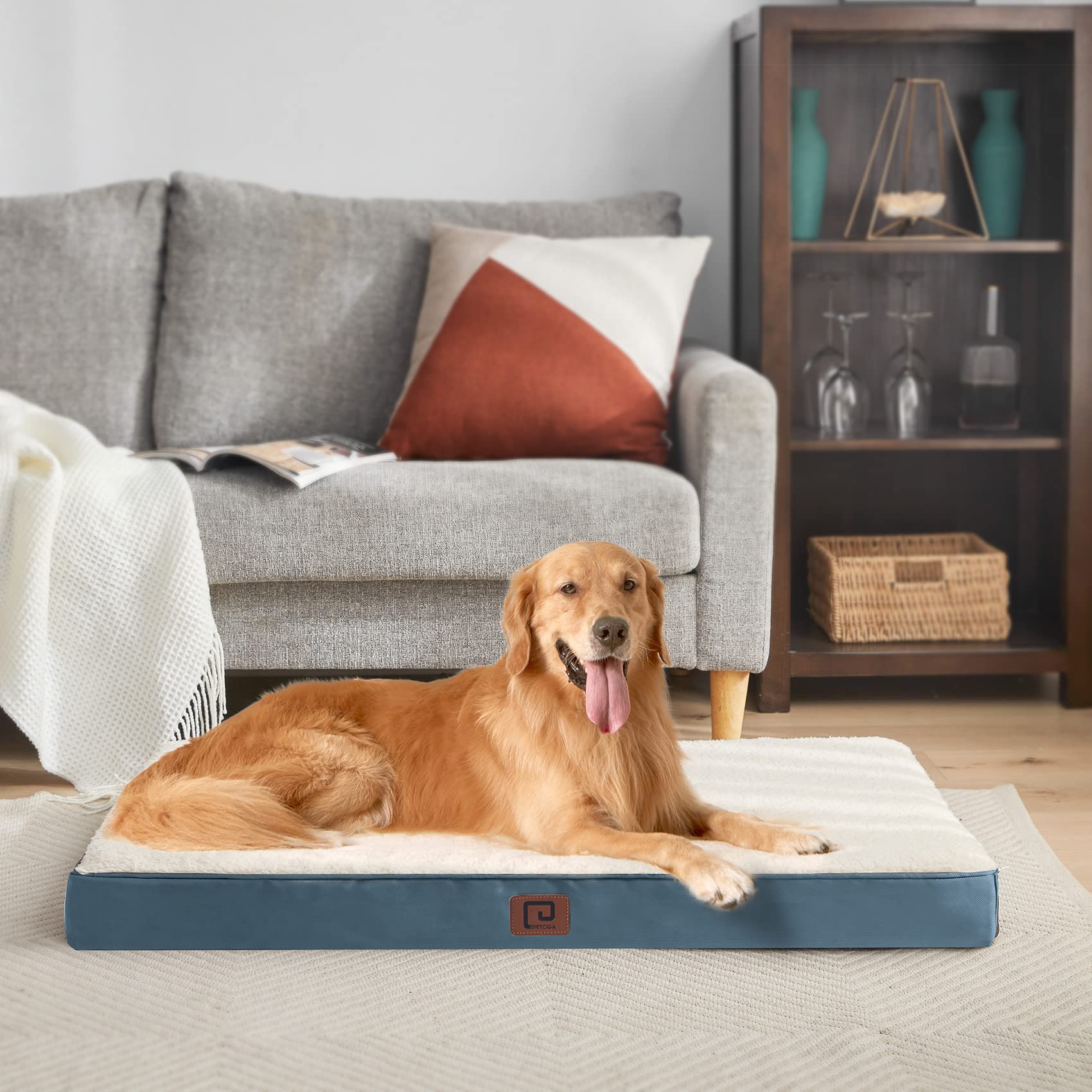 Eheyciga Washable Jumbo Dog Beds For Giant Dogs, Xxl Dog Bed With Removable Cover For Crate, Orthopedic Foam Dog Beds For Jumbo Dogs, Spa Blue