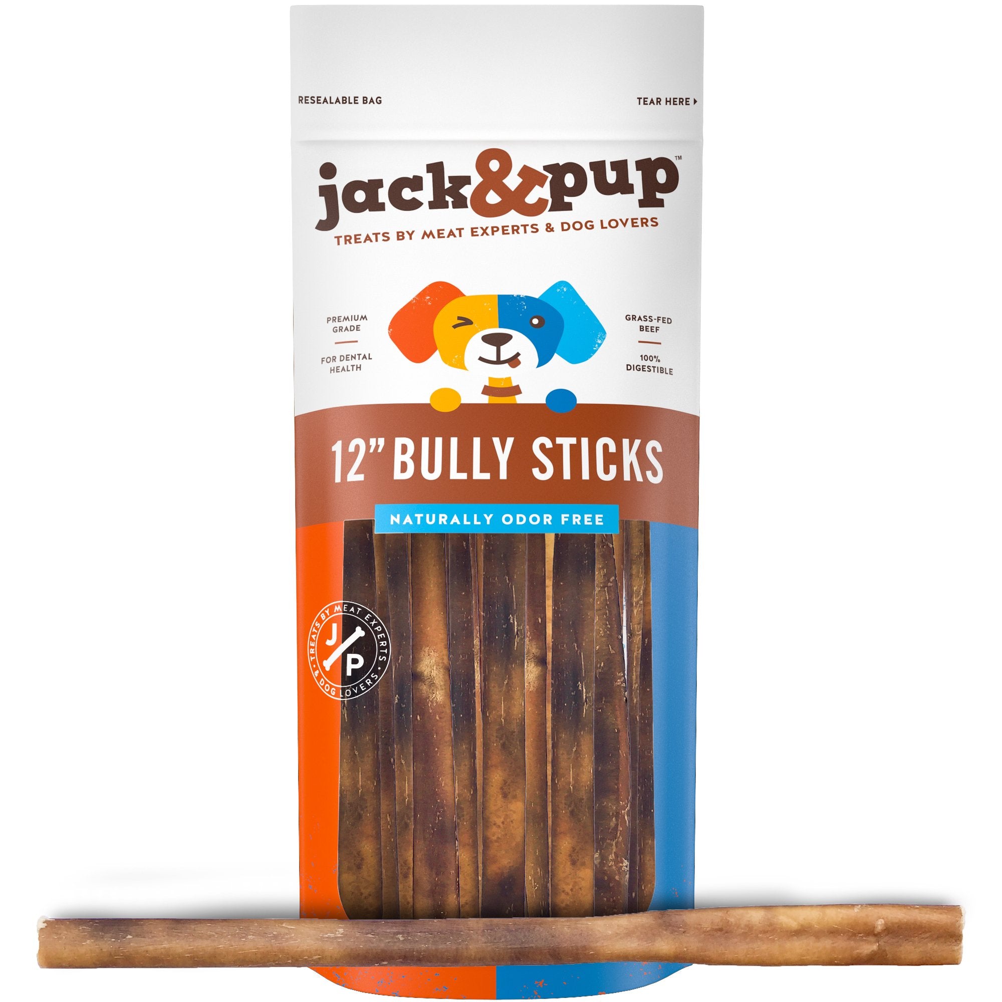 Jack&Pup 12-inch Premium Grade Odor Free Bully Sticks Dog Treats (18 Pack) 12    Long All Natural Gourmet Dog Treat Chews Fresh 