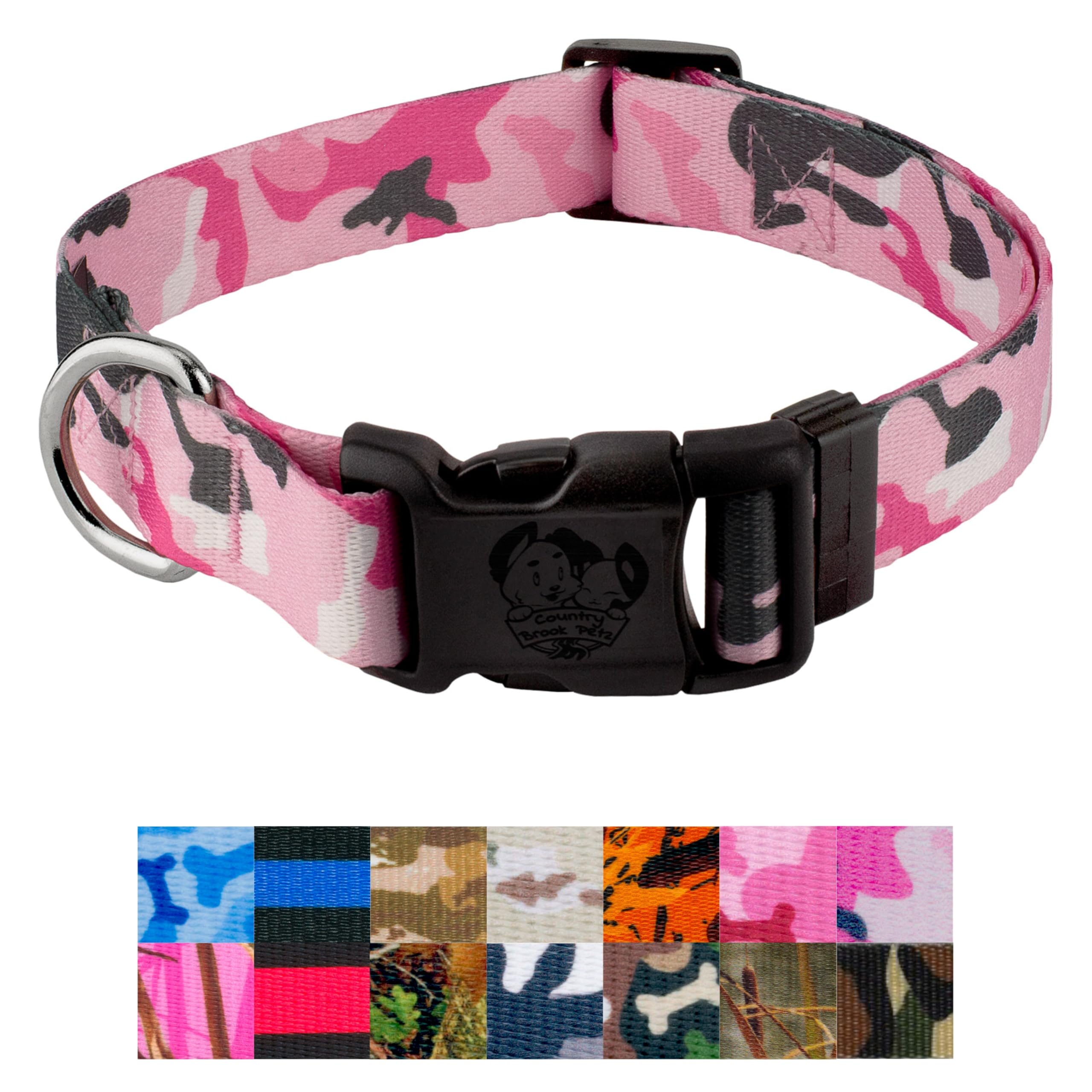 Country Brook Petz - Deluxe Pink And Grey Camo Dog Collar - Made In The U.S.A. - Camouflage Collection Featuring Rugged Designs