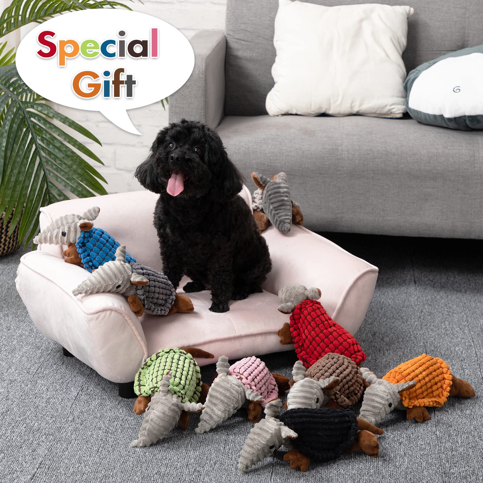 Hollypet Dog Toys, Plush Dog Toys, Squeaky Dog Toys, Stuffed Toys For Small Medium Large All Breed Sizes Dogs, Big Armadillo Animals Toy, Puppy Chew Toy With Clean Teeth, Pink