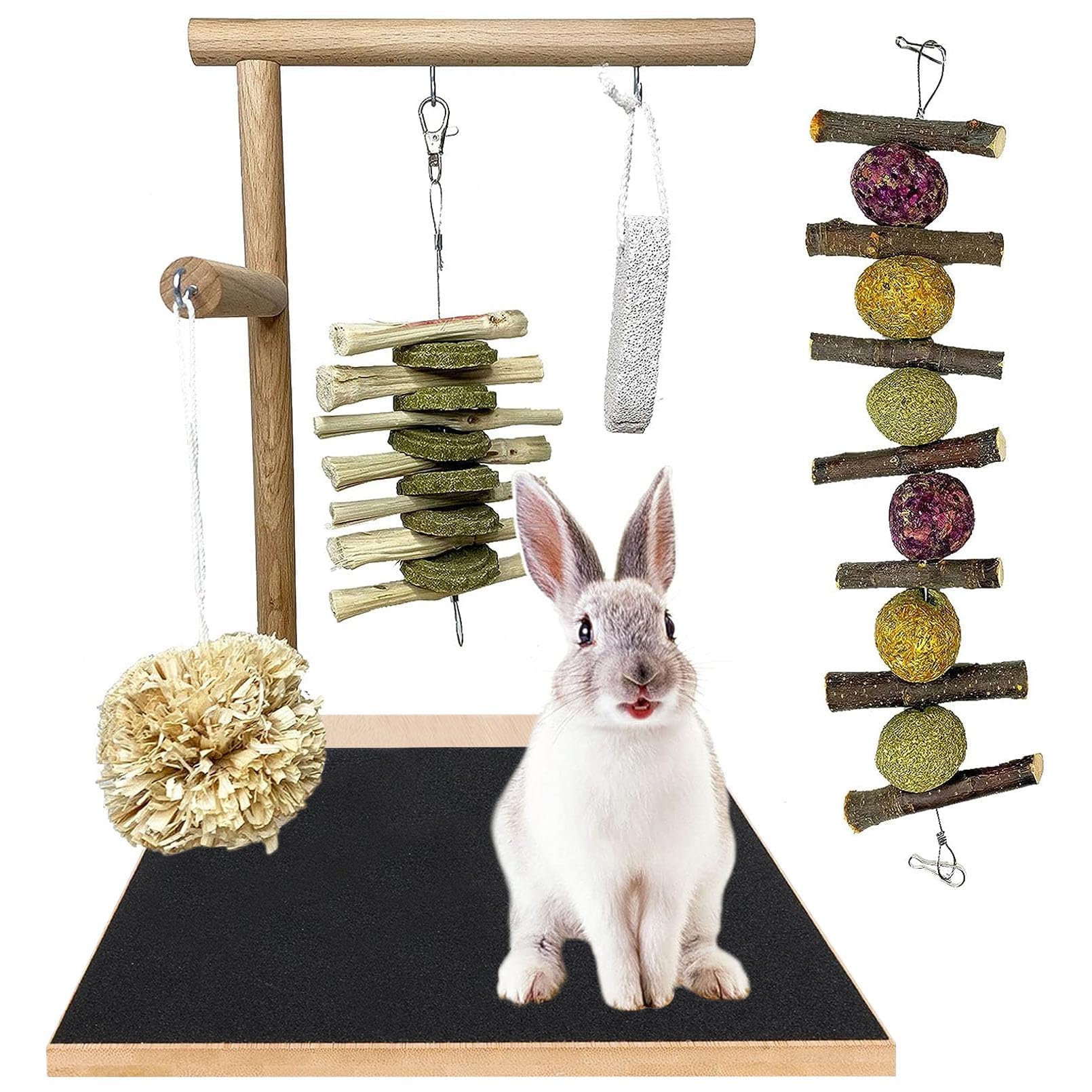 kathson Bunny Toys Rabbit Wooden Scratch Nail Scratch Board Hanging Chew Toys for Small Animals Guinea Pigs Hamster Chinchillas