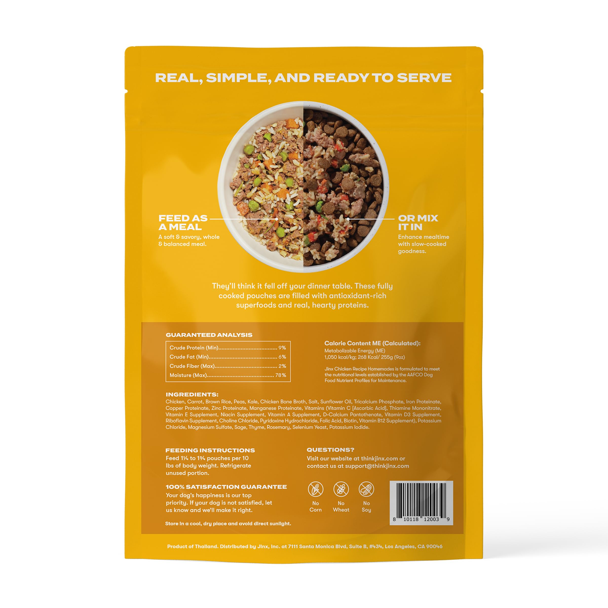 Jinx Chicken Dog Wet Food, Meal or Mix in Dog Toppers for Dry Food, Made with Real Chicken, Bone Broth & Brown Rice, No Fillers,