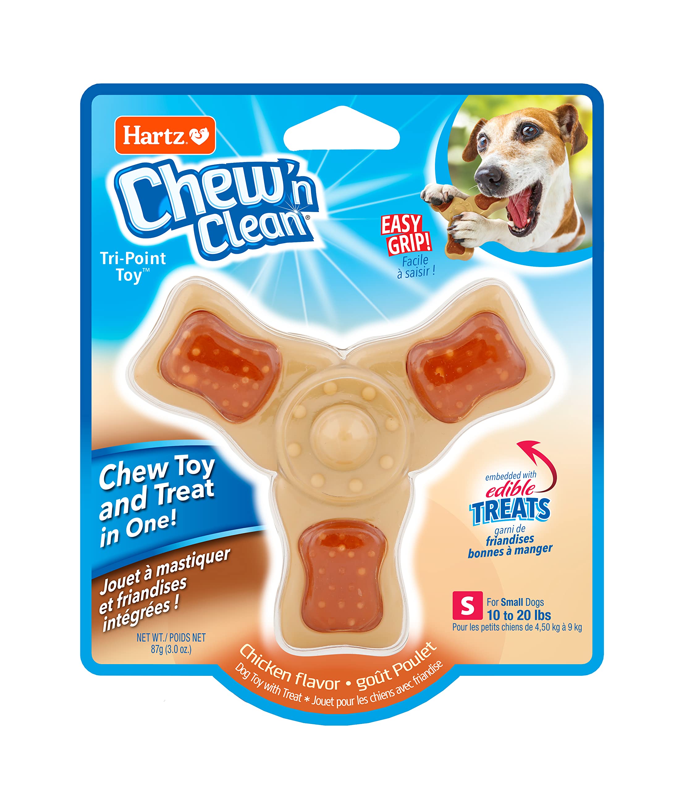 Hartz Chew n Clean Chew Toy and Treat in One Chicken Flavored Tri-Point Dog Toy, Small