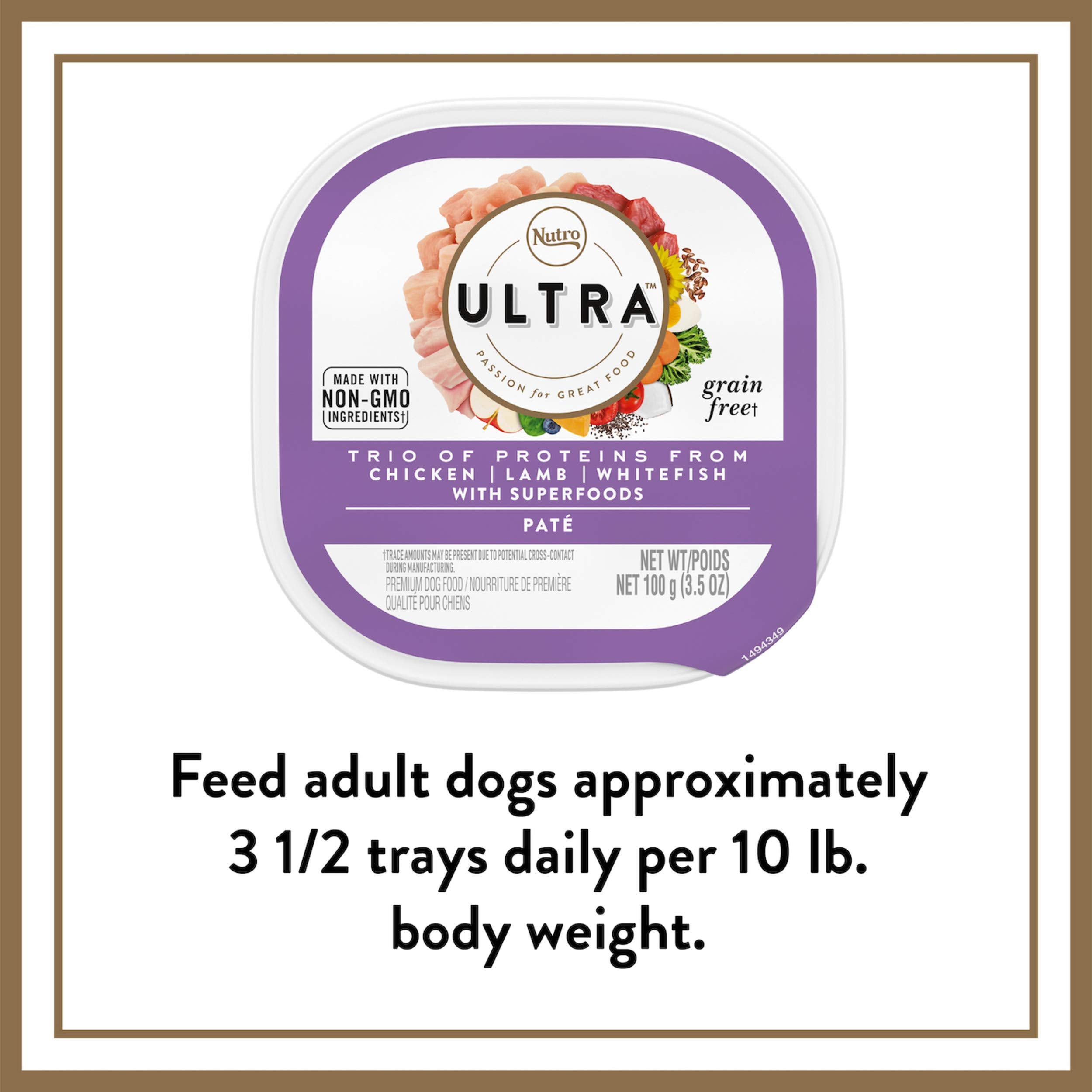 Nutro Ultra Wet Dog Food Adult Pate Trio of Proteins Chicken, Lamb & Whitefish, 3.5 oz. Trays (12 Count, Pack of 1)
