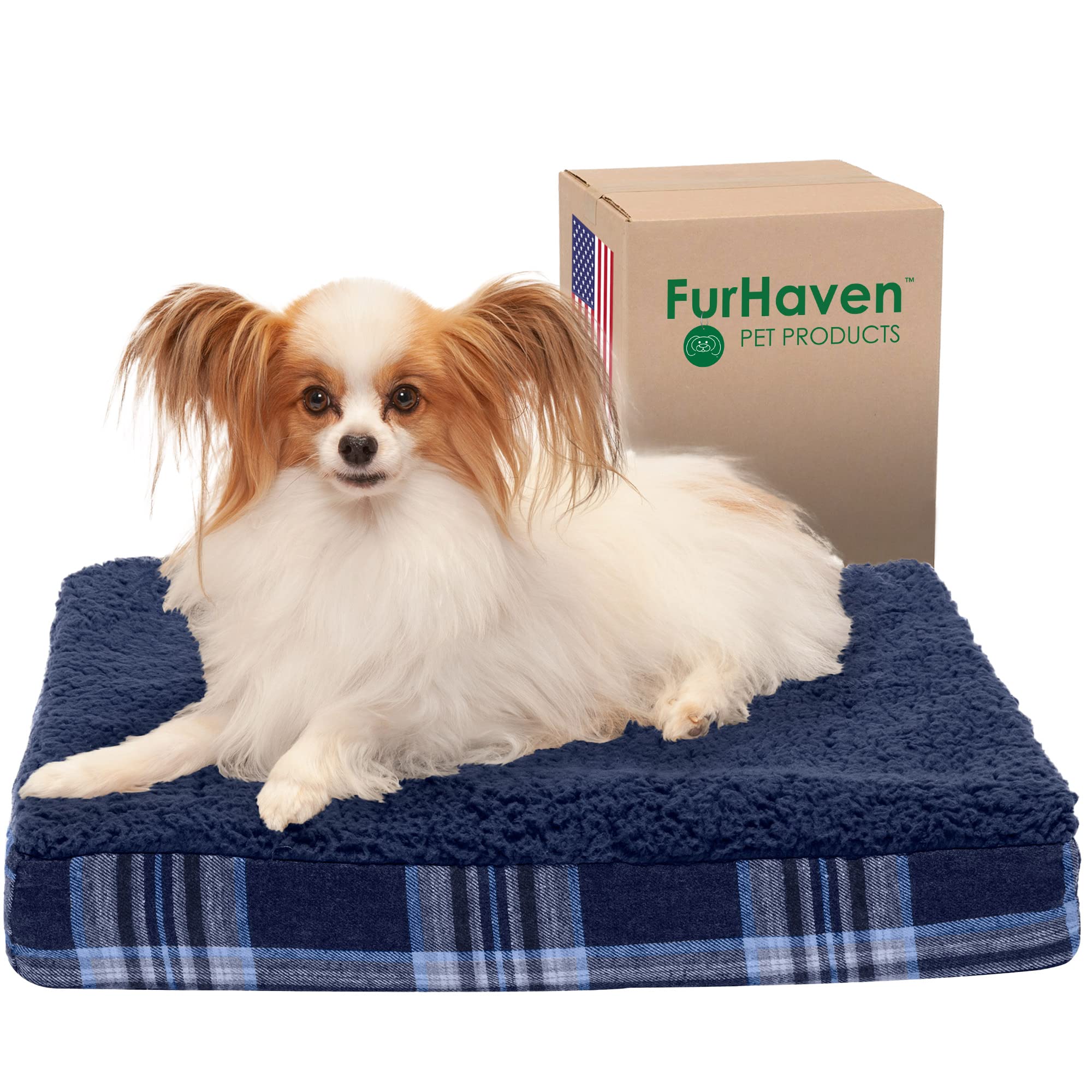 Furhaven Orthopedic Dog Bed for Small Dogs w/ Removable Washable Cover, For Dogs Up to 20 lbs - Sherpa & Plaid Flannel Deluxe Ma